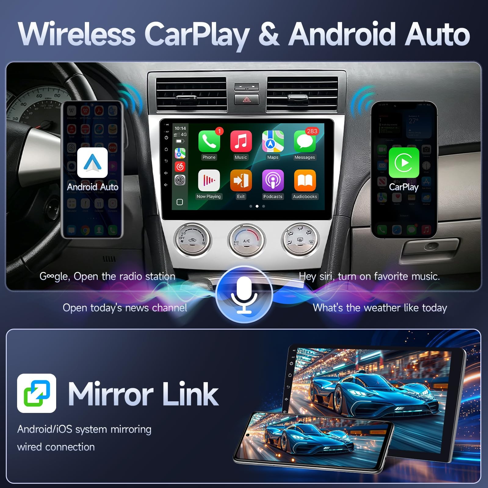 9″ Touchscreen Wireless Carplay Stereo for 2007-2011 Toyota Camry