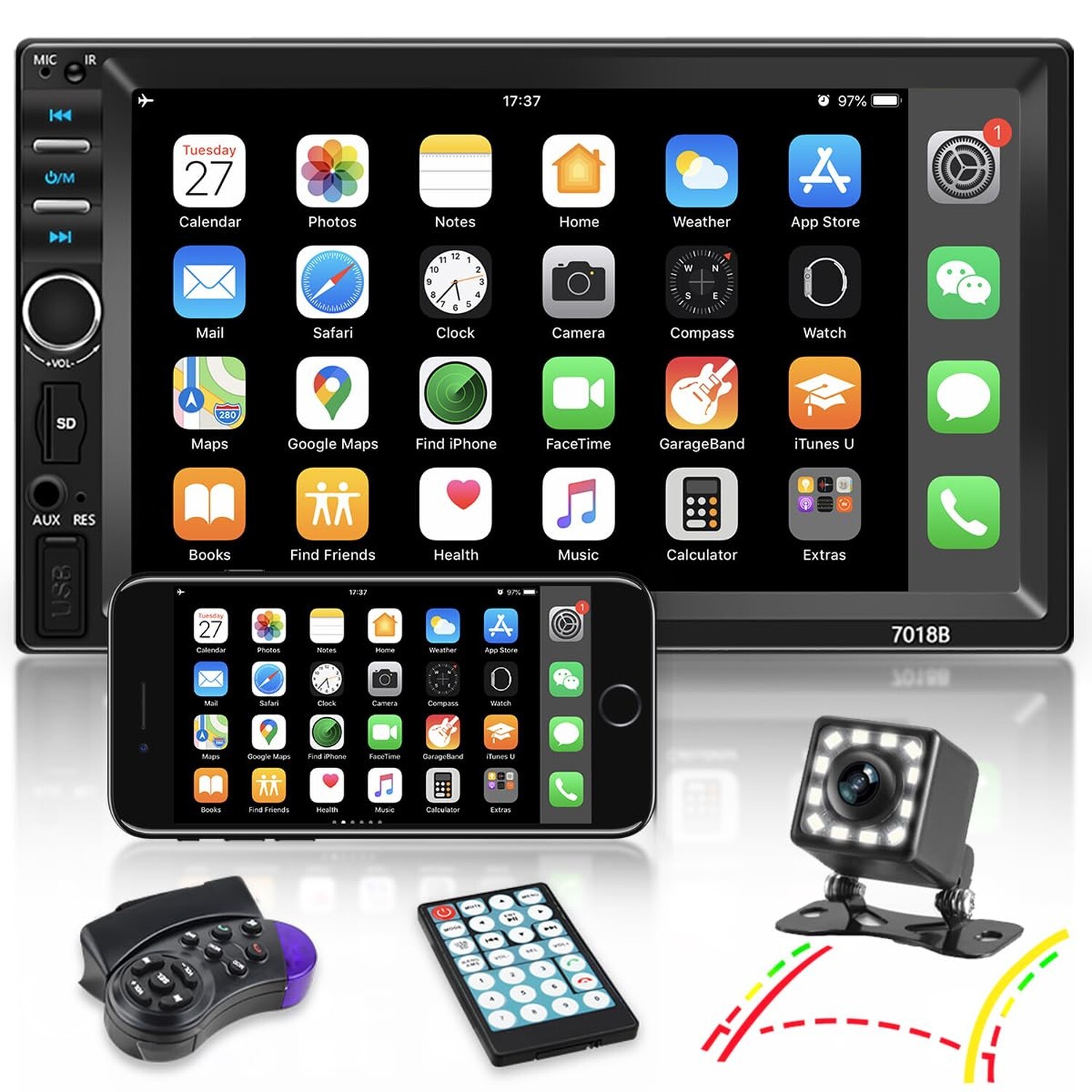 Nhopeew Double Din Car Stereo with Bluetooth and Backup Camera 7 Inch Touch S…