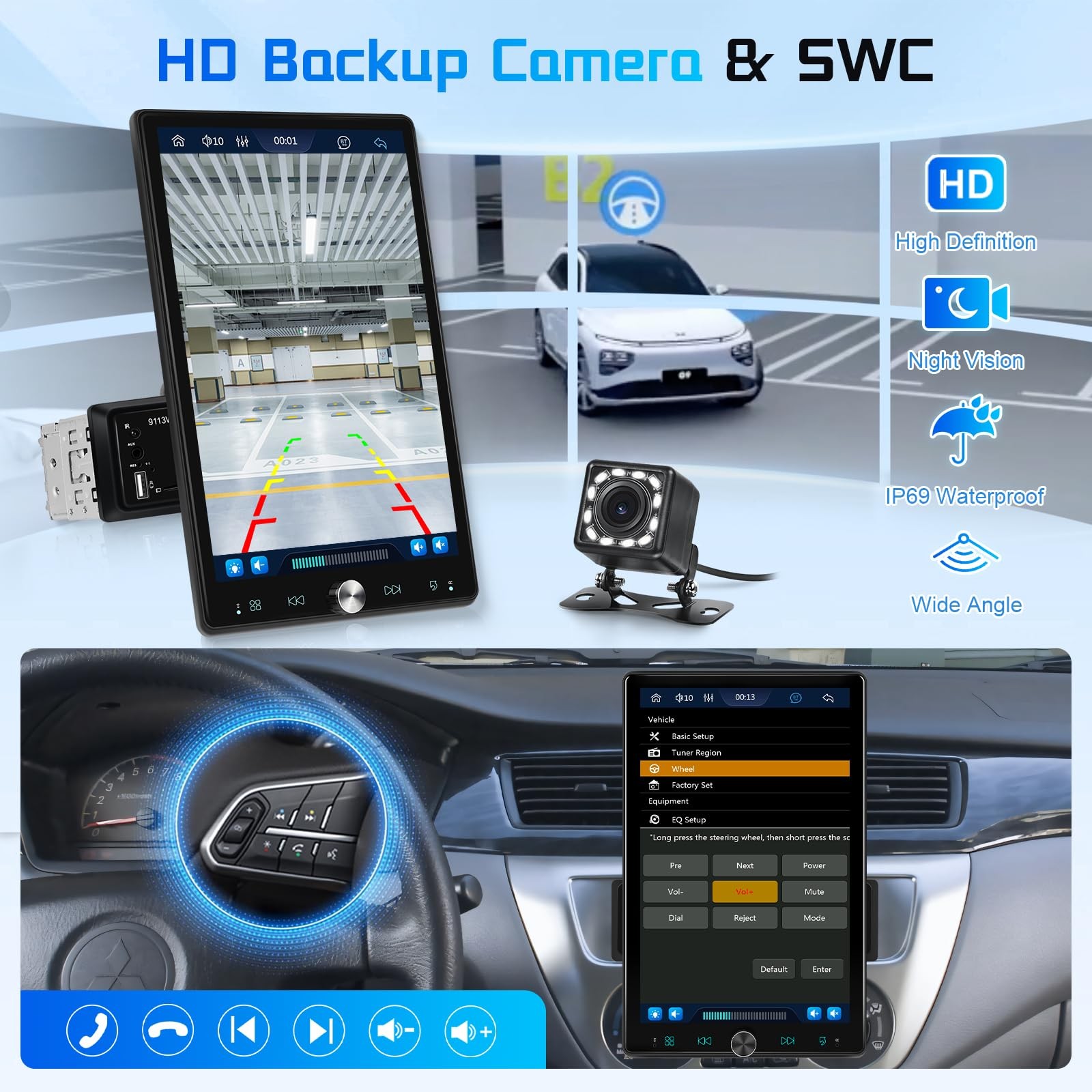 Single Din Car Stereo with Wireless Carplay/Android Auto,10.4″ Adjustable Tou…