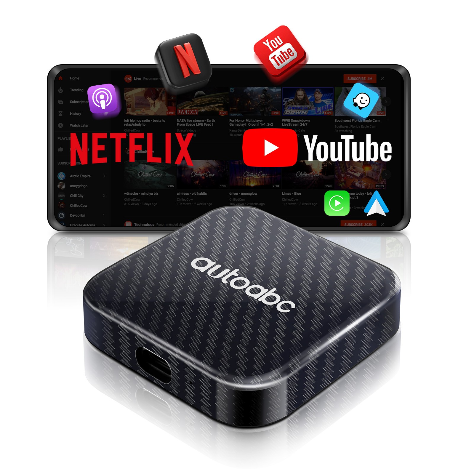 Wireless CarPlayAndroid AutoAdapter Magic Box with Netflix/YouTube/Disney/Google