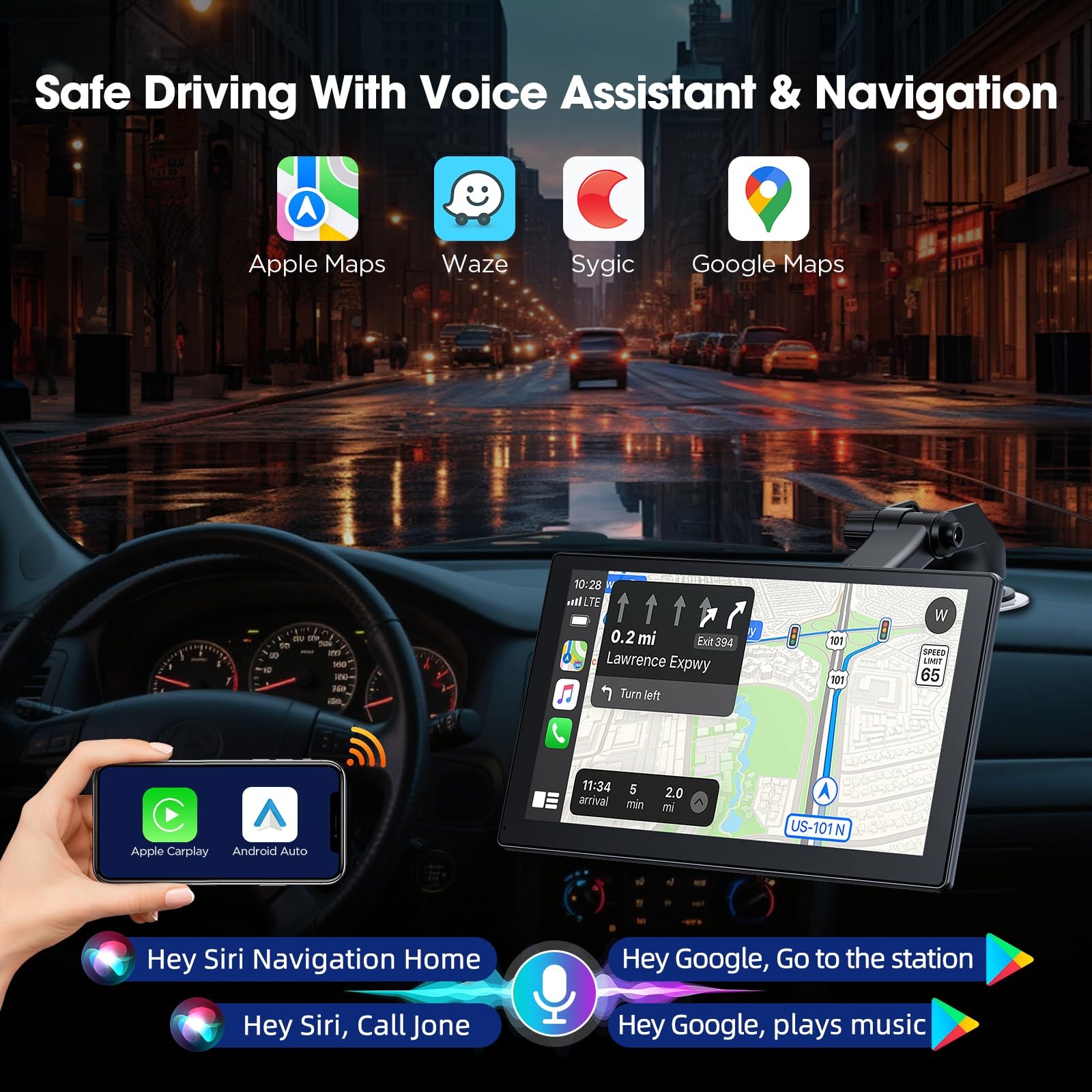 9″ Wireless Carplay Screen for Car with 2.5K + 1080P Dash cam and Backup Appl…