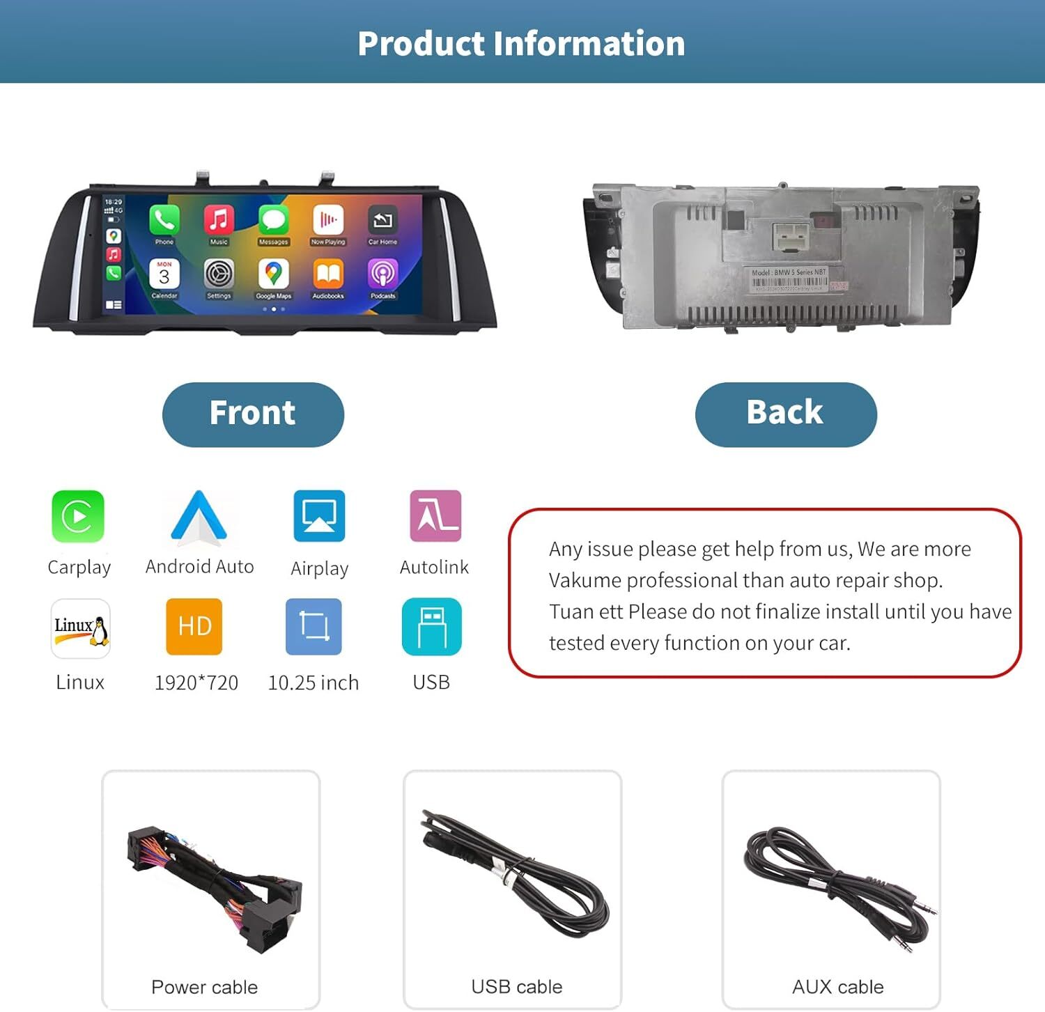 For BMW 5 Series F10/F11 2010-2012 CICCarplay/Android Auto 10.25”