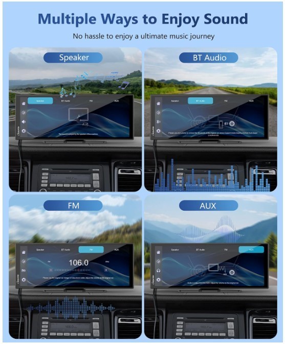 11.26″ Portable CarPlay & Android Auto Touchscreen with 4K Dash Cam