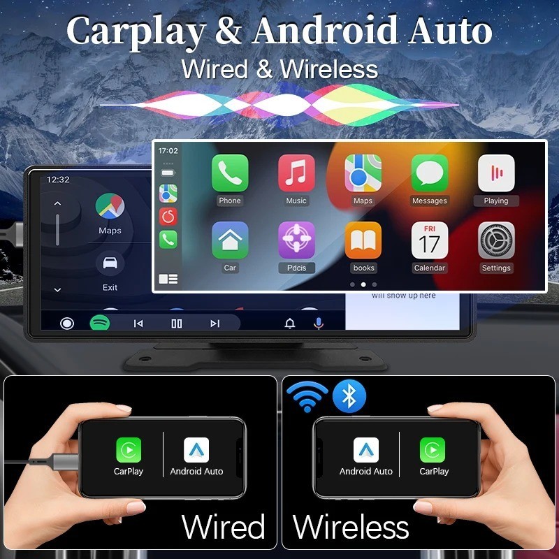 10.26″ Wireless CarPlay Android Auto Touch Screen Car Mirror Radio Monitor