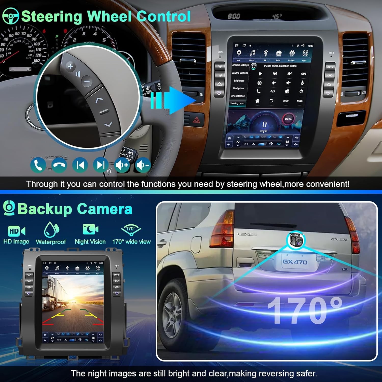 10.4″ For 2002-2009 Toyota Prado Lexus GX470 4+64GB CarPlay Car Stereo Radio GPS