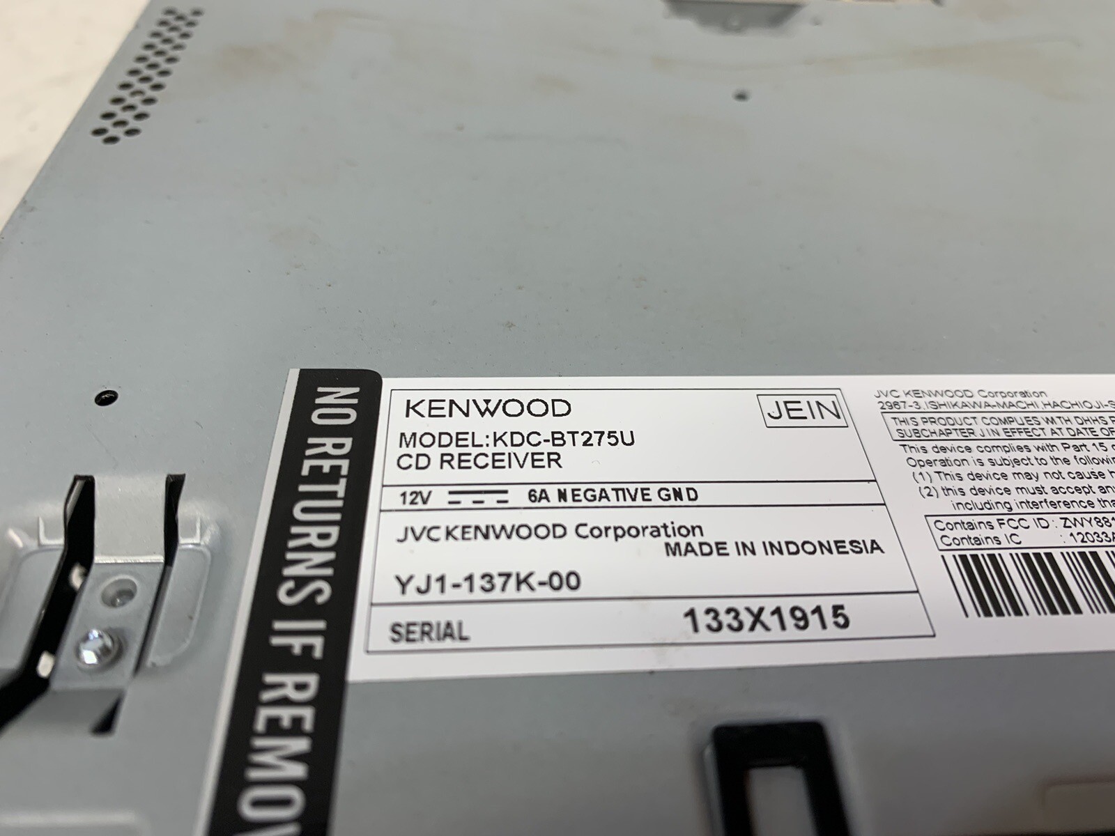 Kenwood KDC-BT275U radio stereo CD player BT AUX USB MP3 AOA 1 din receiver