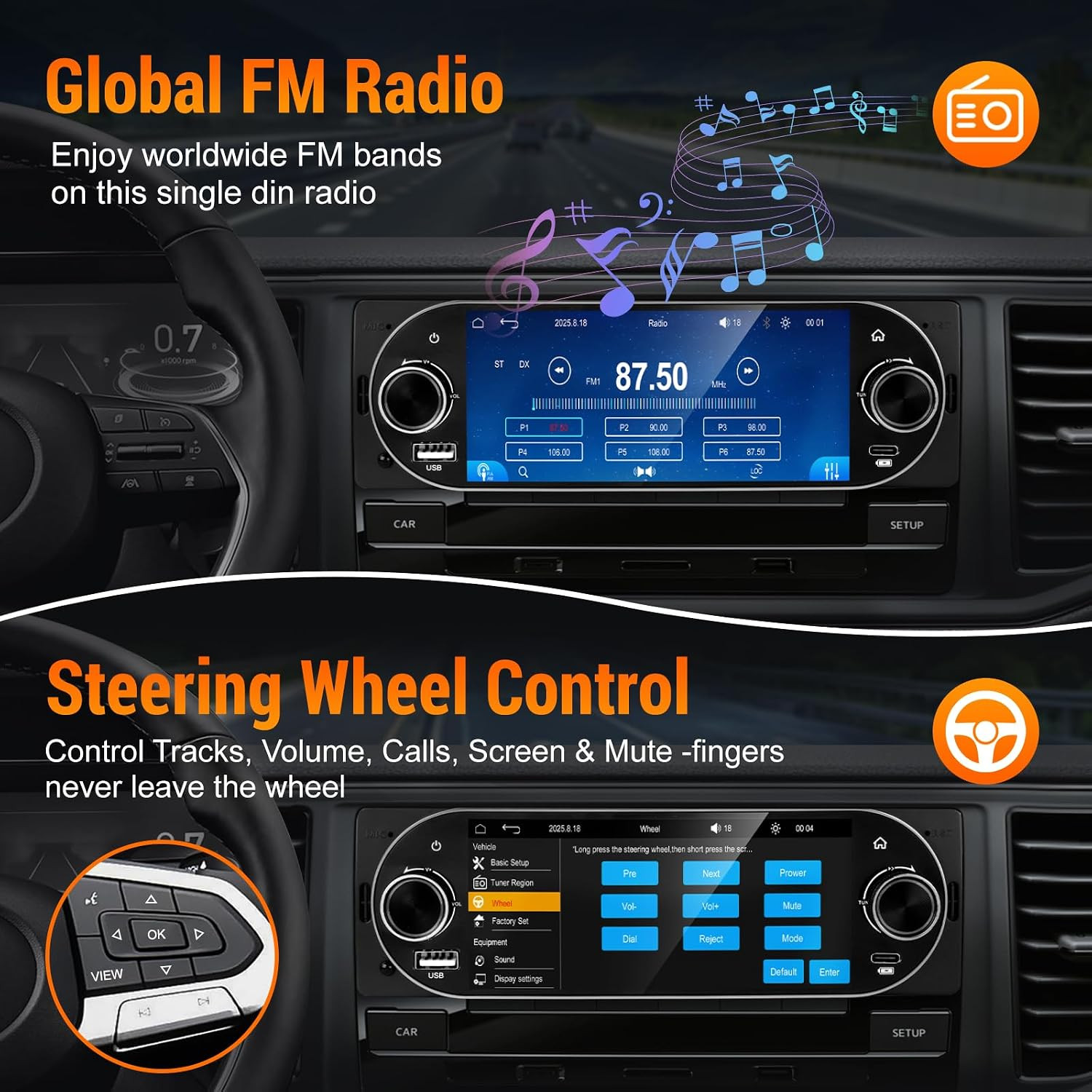 Single Din Car Radio with Apple Carplay, Backup Camera，External Mic,Single Din T