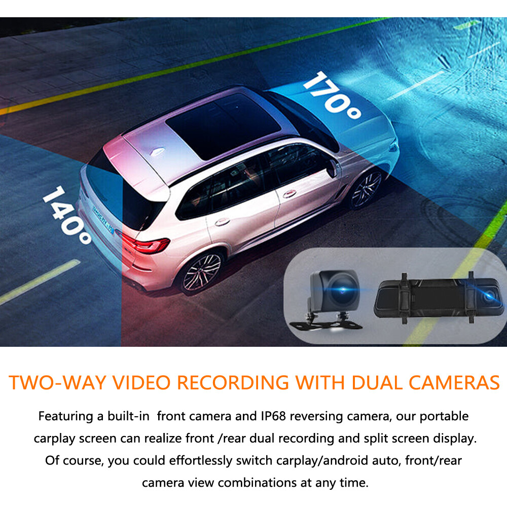 Portable Wireless CarPlay 9.66″Android Auto With Front Camera And Back-up Camera