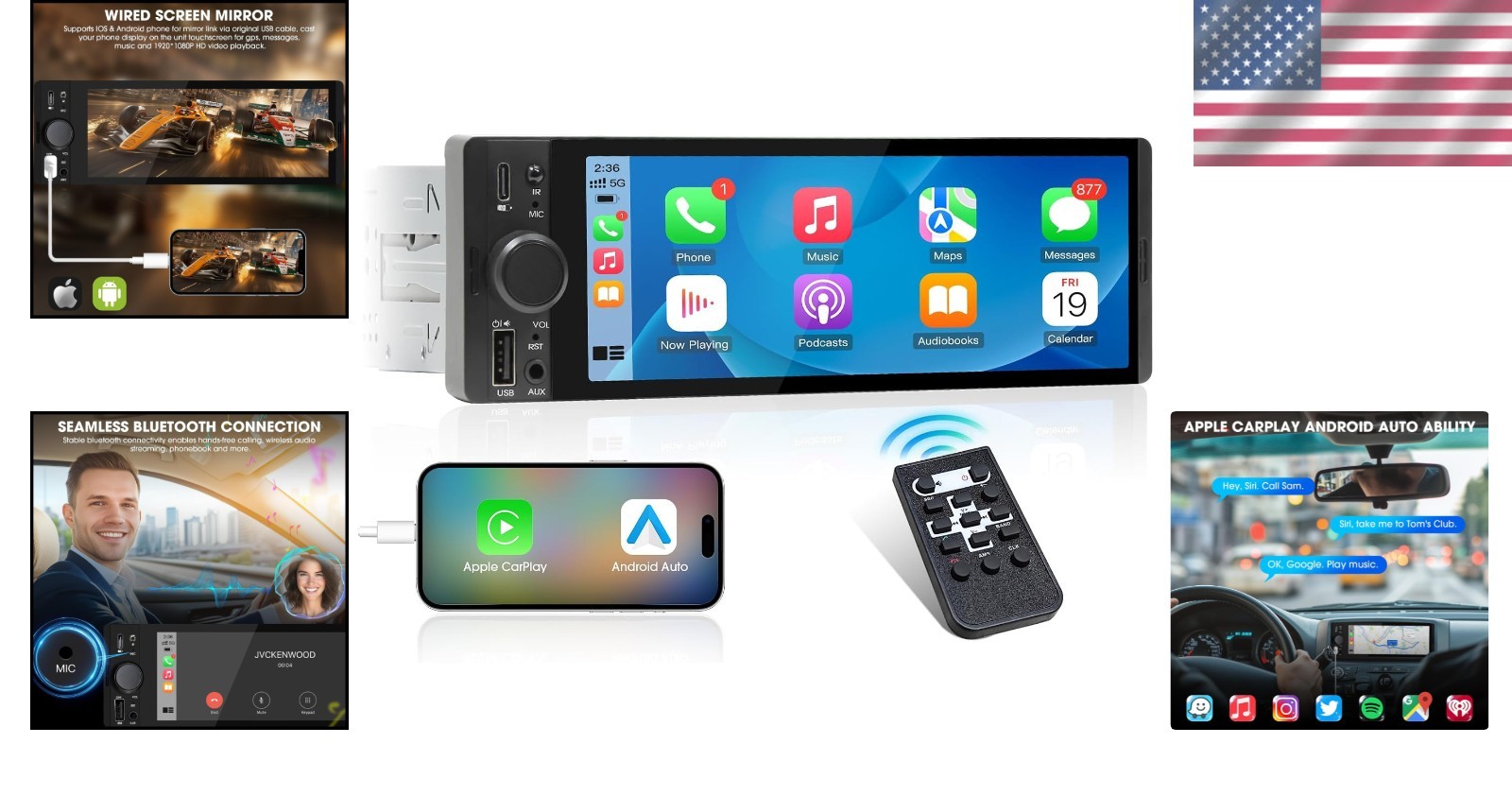 Compact 6.5″ Touchscreen Car Stereo – CarPlay, Android Auto, 4-Channel Sound