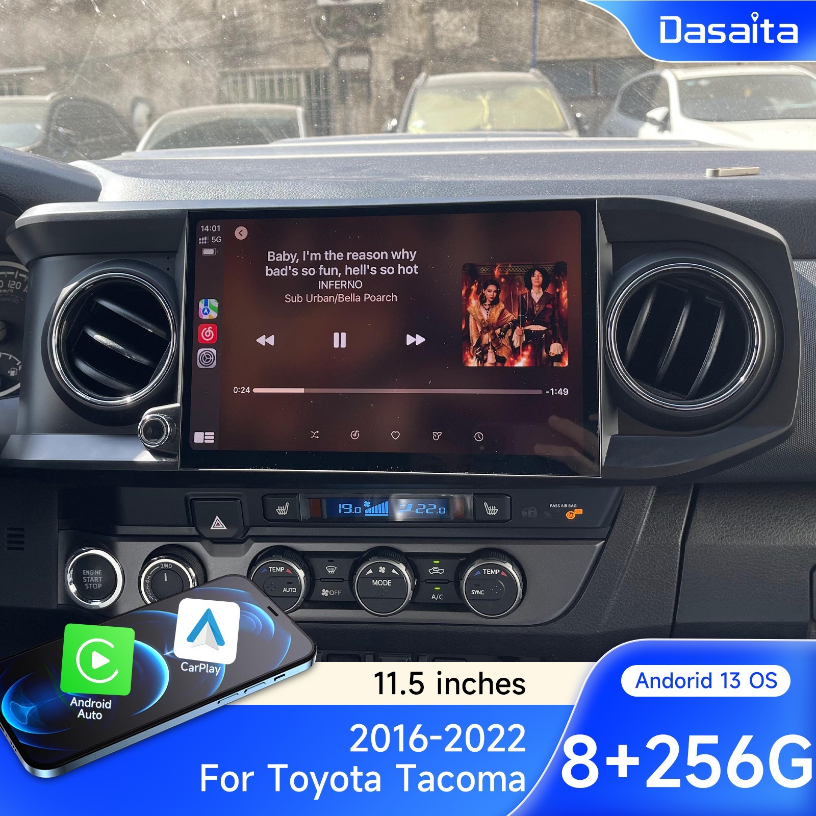 Dasaita Car Head Unit Android Auto 4G LTE GPS for Toyota Tacoma 2016-2023 Navi