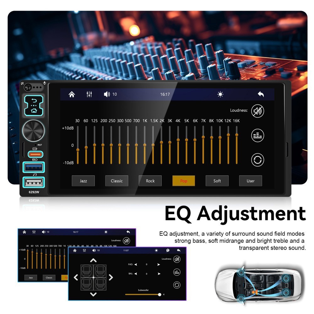 Single Din Car Stereo Wireless Apple CarPlay 6.8 touchscreen Bluetooth Radio USB