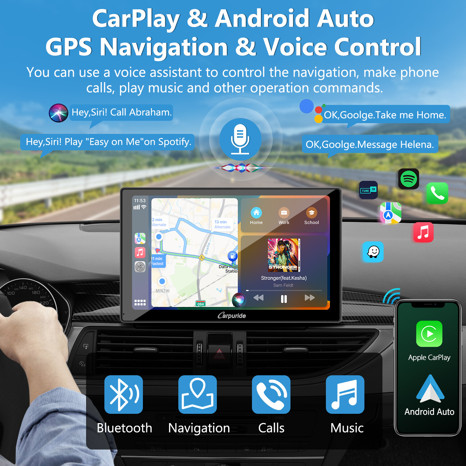 Carpuride 9″ Car Bluetooth Wireless Apple CarPlay Android Auto TouchScreen Radio