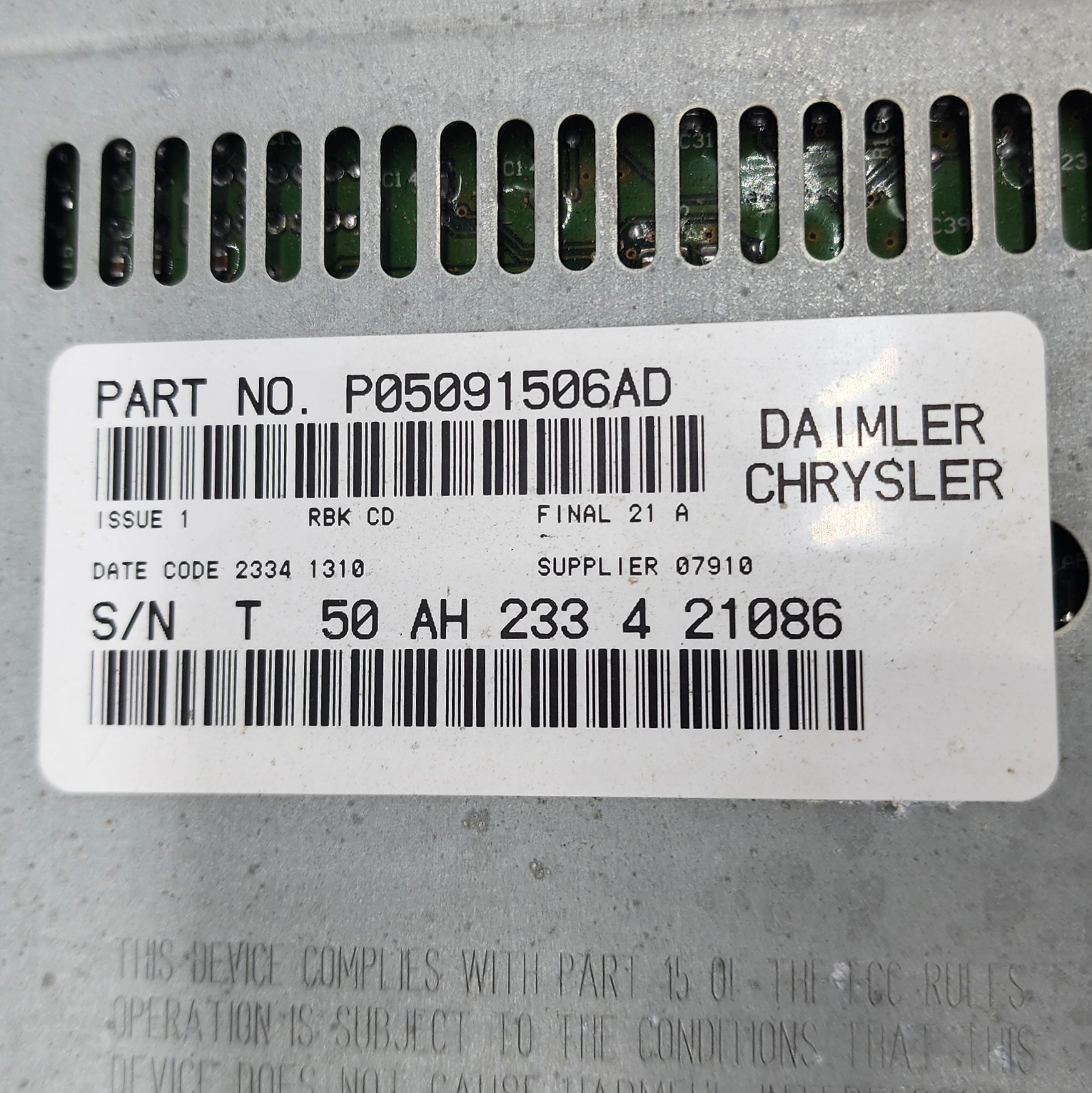 Chrysler/Jeep/Dodge/Mopar OEM CD Radio Nice Condition Part No. P05091506AD