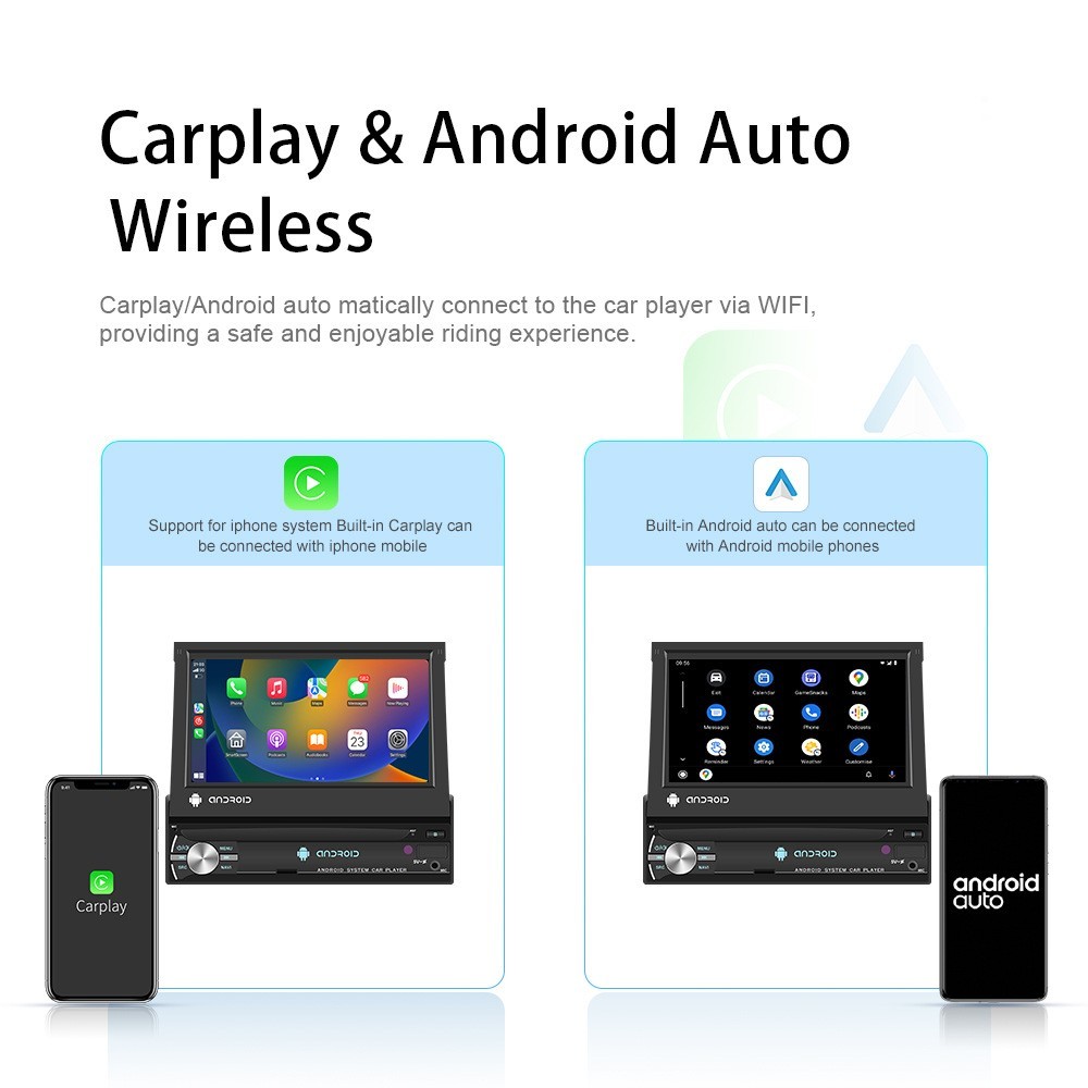 7″ HD Android Car Navigation Head Unit Bluetooth CarPlay WiFi Manual Fold Screen