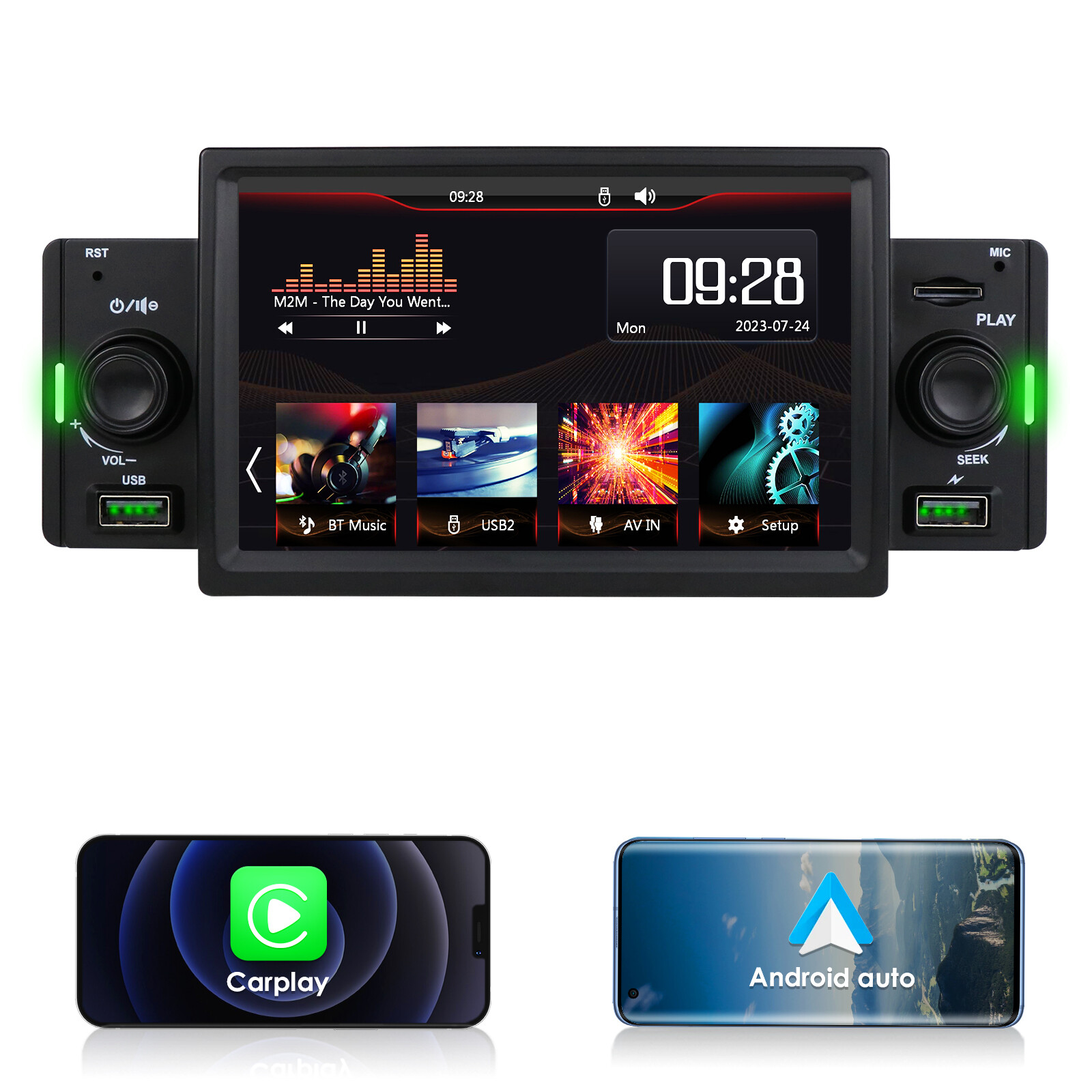 Single 1Din Car Stereo Radio Wireless Apple Carplay 5″ Touch Bluetooth DSP FM AM