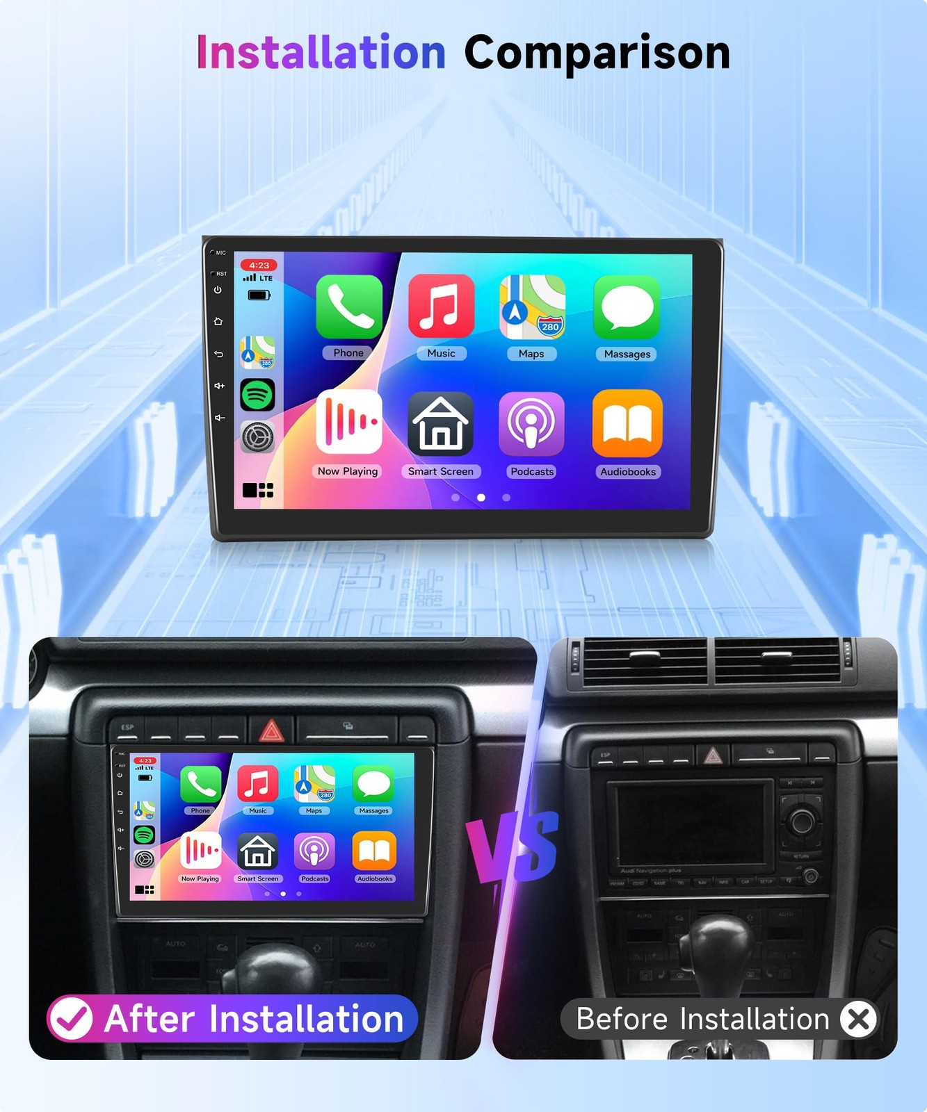 For Audi A4 2002-2008 1280*800 CarPlay Android Car Stereo Radio GPS Wifi Player
