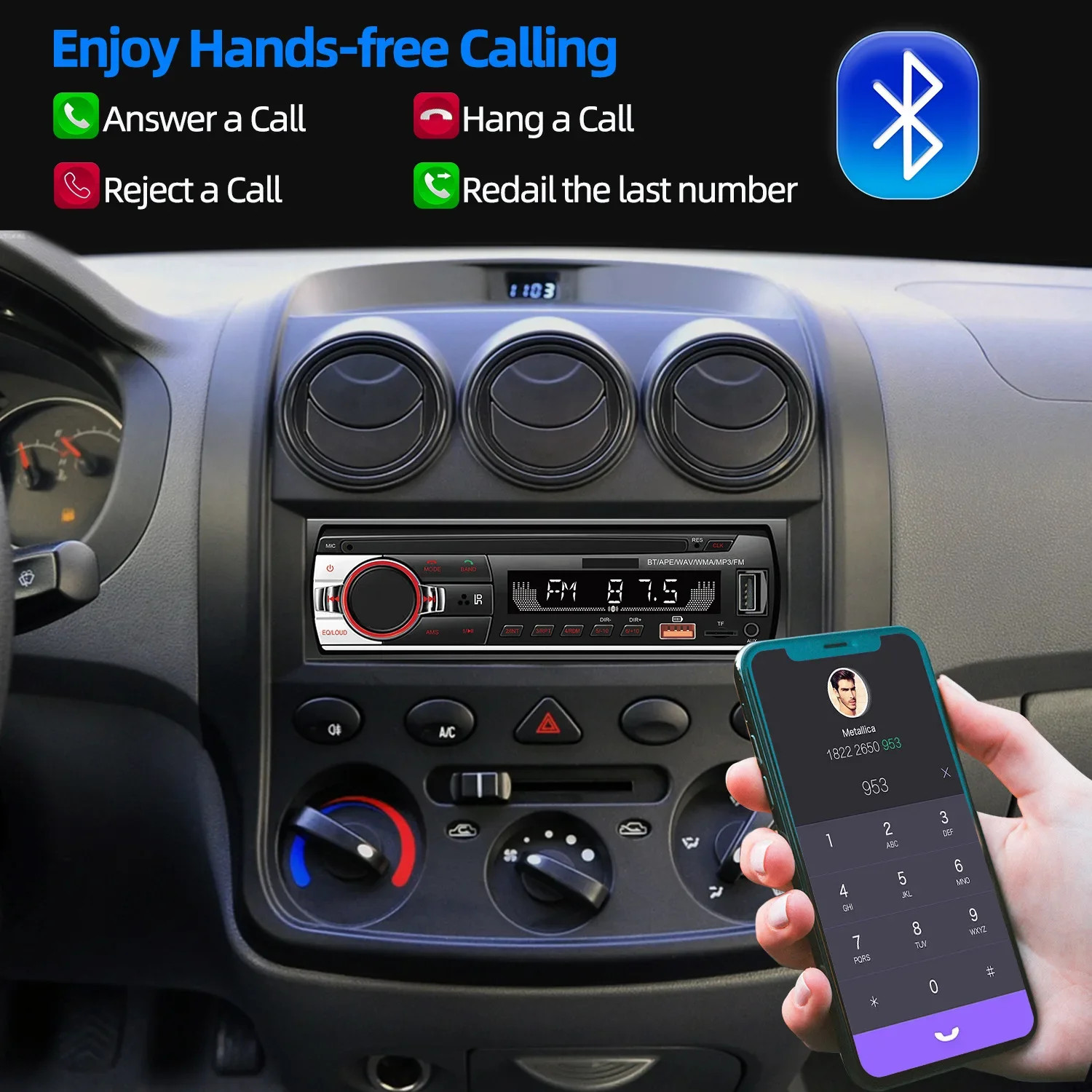 1 DIN 2.17 inch Car Stereo Radio Touch Screen Bluetooth FM MP3 Player TF USB AUX