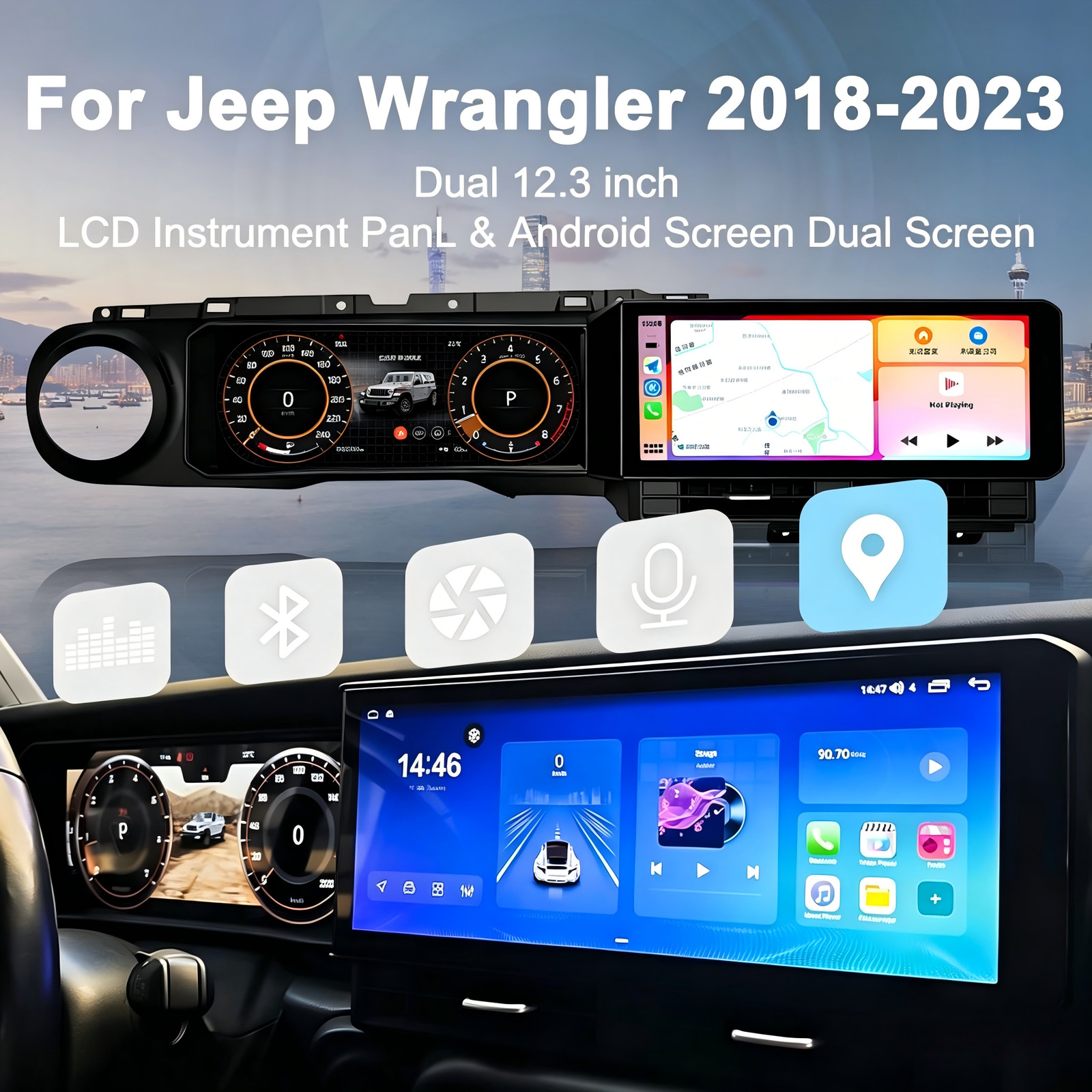 Dual Screen Car Radio for Jeep Wrangler JL Gladiator 2018-2023 Stereo Upgrade