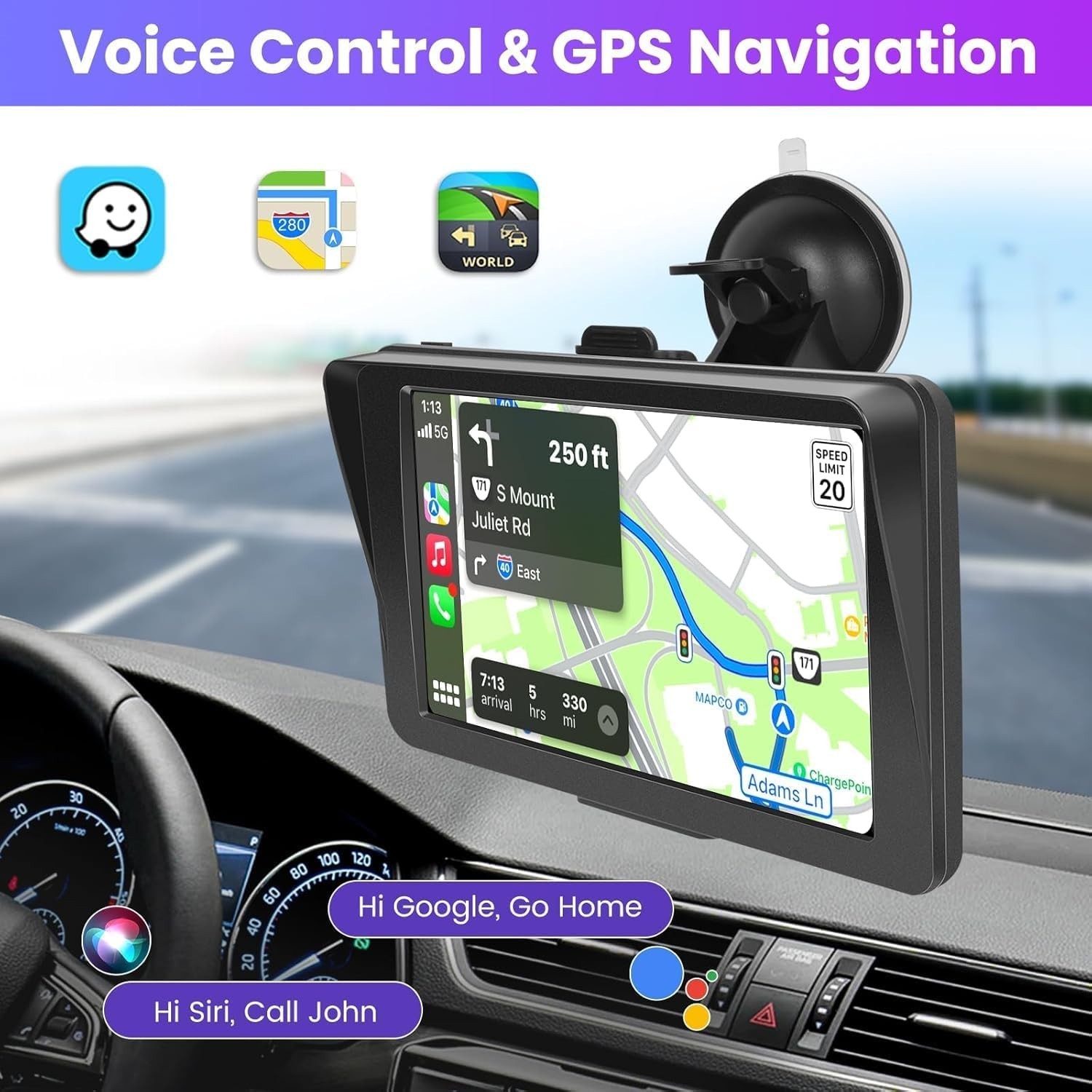 Wireless Carplay Screen Dash Mount 7 Inch Touchscreen Car Stereo Android GPS AUX