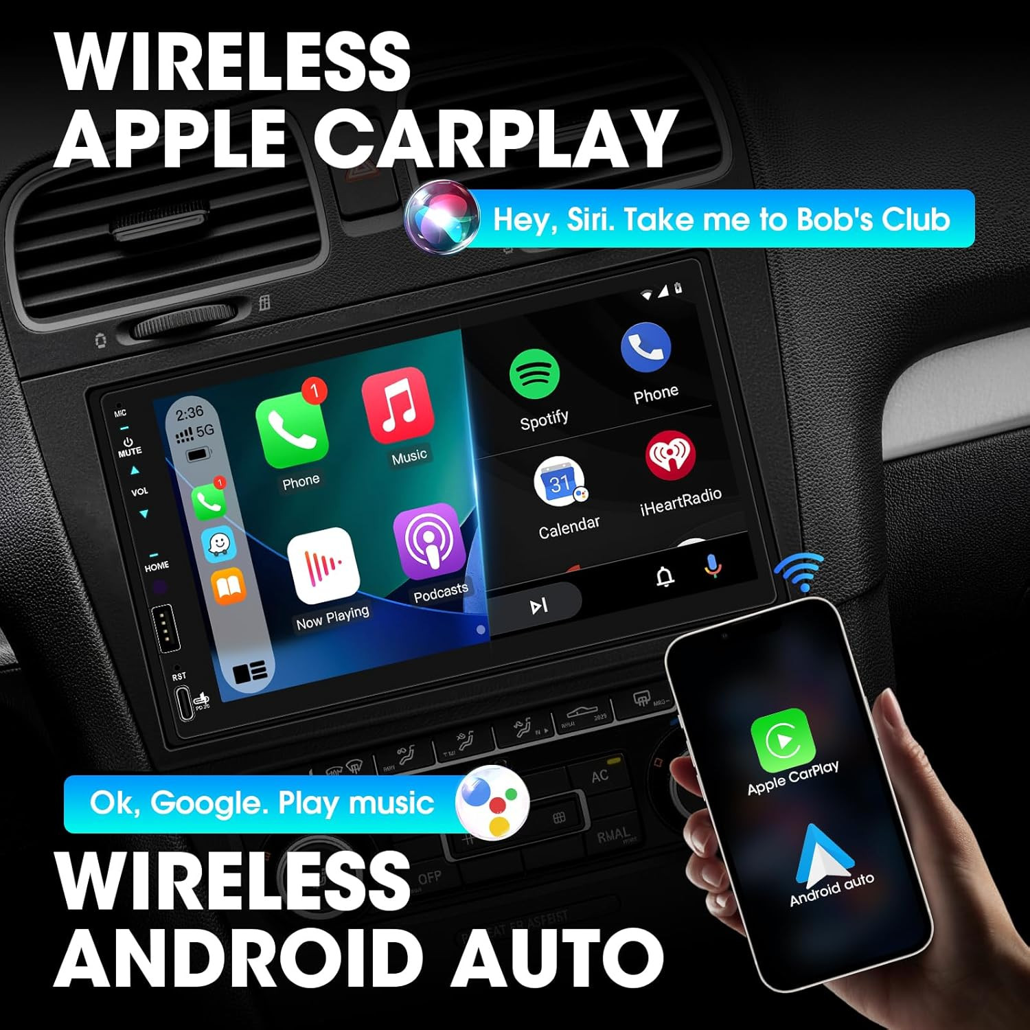 Double Din Carplay Stereo Receiver: 7 Inch Wireless Android Auto Car Radio – Inc