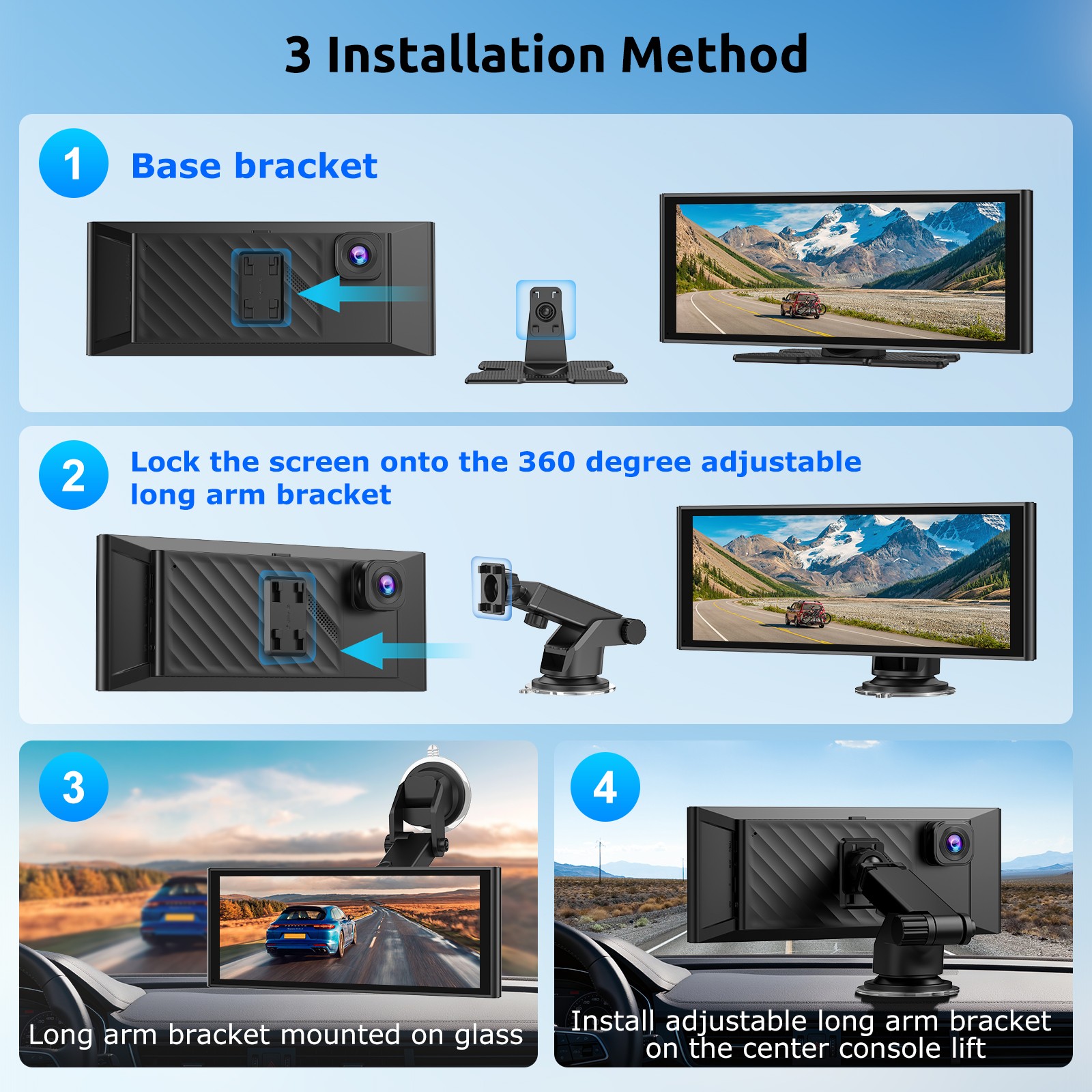 10.26″ 2K Car Portable Wireless Apple CarPlay Android Touch Screen Radio FM +DVR