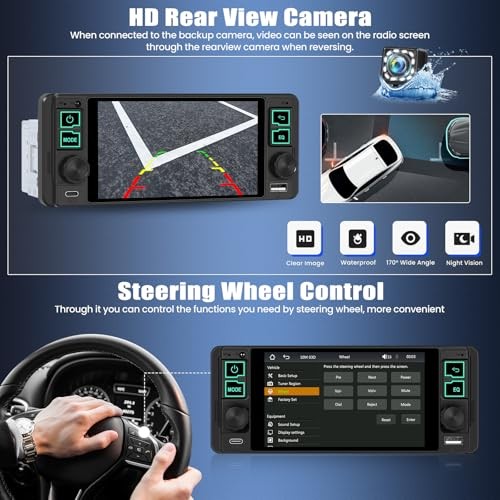 Single Din Car Radio with Wireless CarPlay & Android Auto,5.1 Inch HD IPS