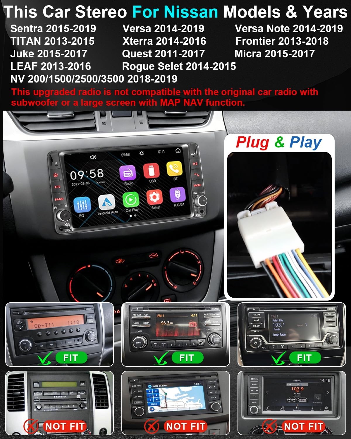 Plug & Play Car Radio Stereo for Nissan Rogue Selet 2014-2015/Sentra 2015-201…
