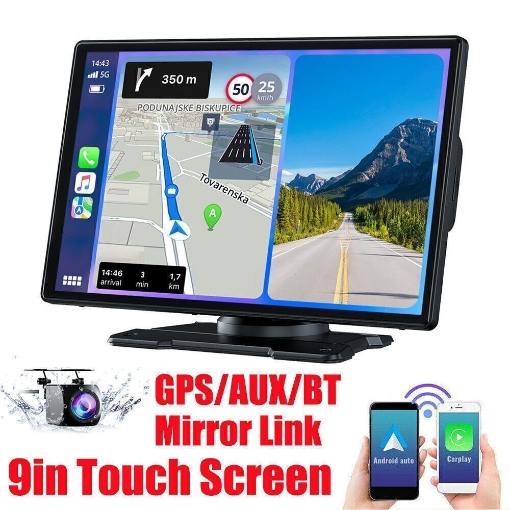 9″ Portable Wireless Car Radio Carplay Auto HD Touch Screen Stereo For Android
