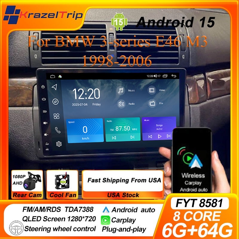 For BMW 3-series E46 M3 1998-2006 Android12 Carplay Car Stereo Radio BT GPS NAVI