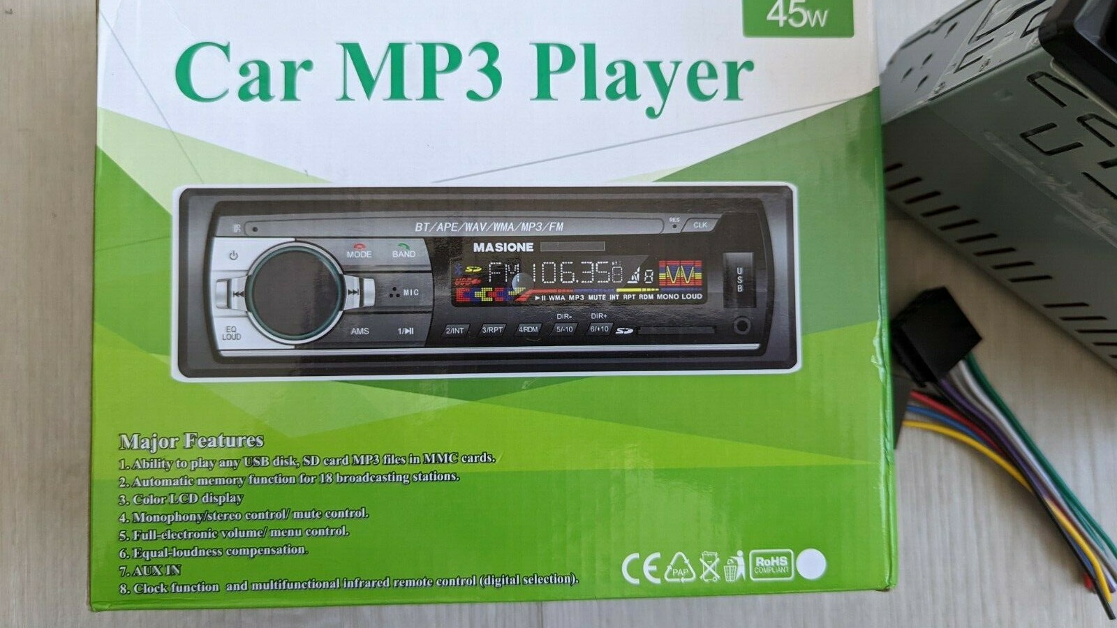 Masione Car MP3 Player Bluetooth 4x 45w BT/APE/WAV/WMA/MP3/FM BRAND NEW