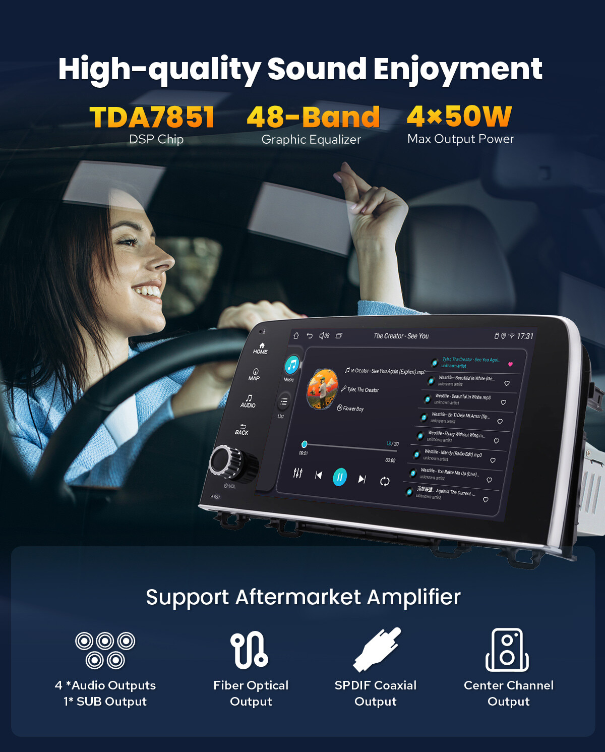 9 Inch QLED Touchsreen Android 12 Car Stereo for 2017+ Honda CR-V LX EX Touring