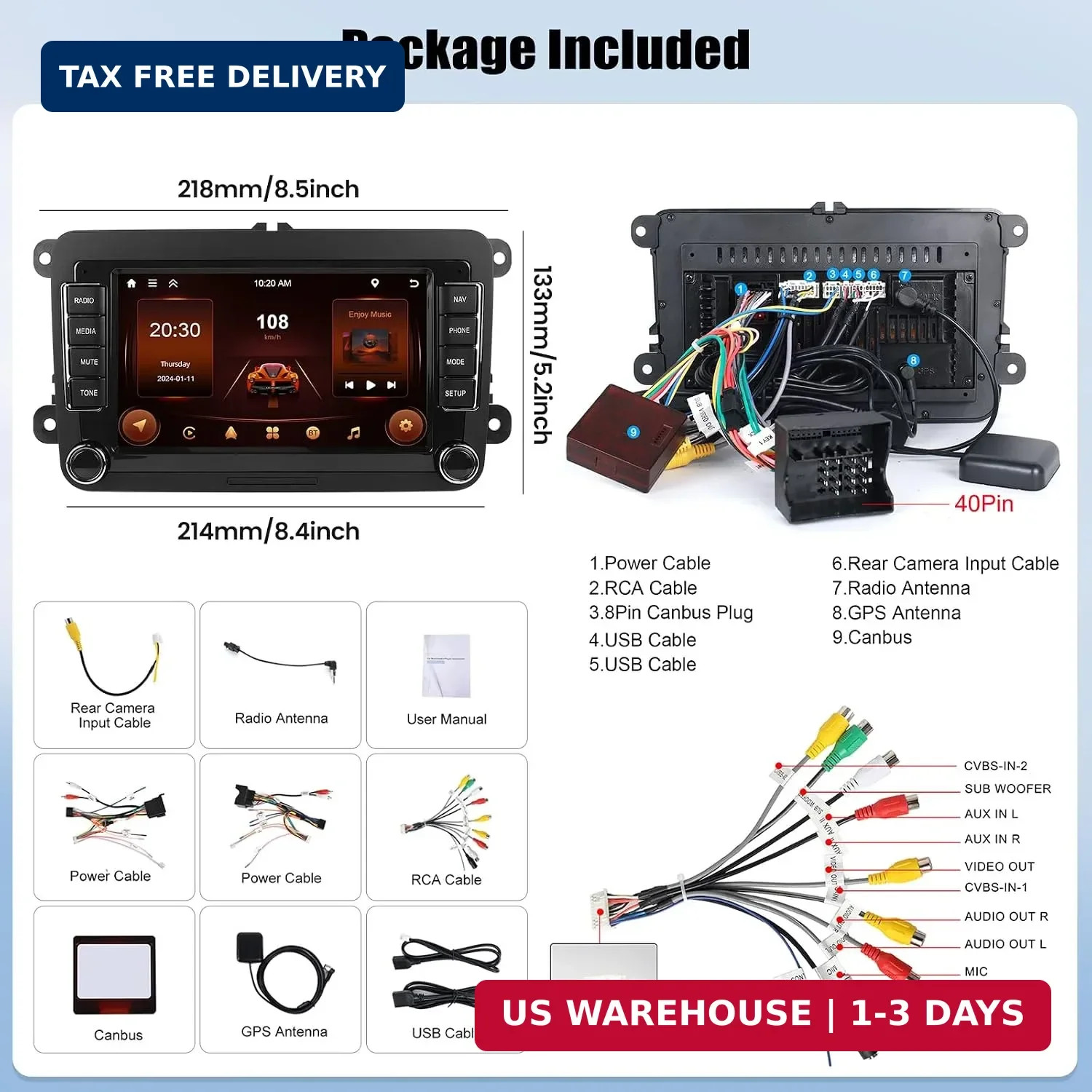 Car Stereo for VW Passat Jetta Tiguan Golf MK5 MK6 T5 EOS Polo 7 Inch Touchscree