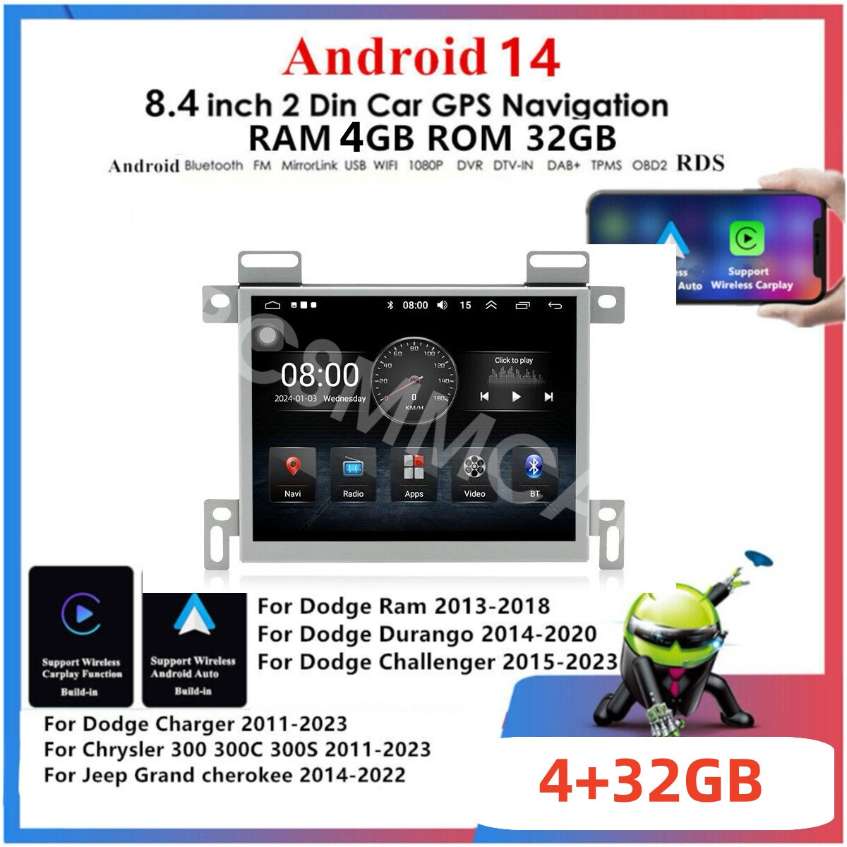 Car Multimedia Player Navi FM Mirror Link Fit For Dodge Charger 2011-2023 W/Cam