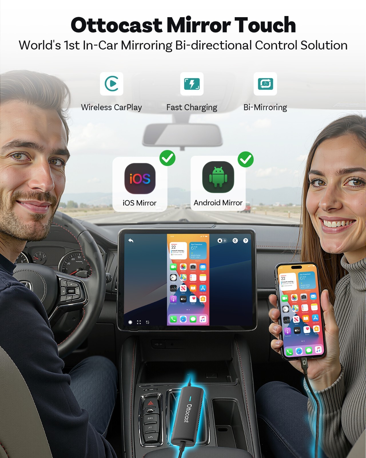 Ottocast Wireless CarPlay & MirrorLink Adapter for iPhone/Android Auto-Reconnect