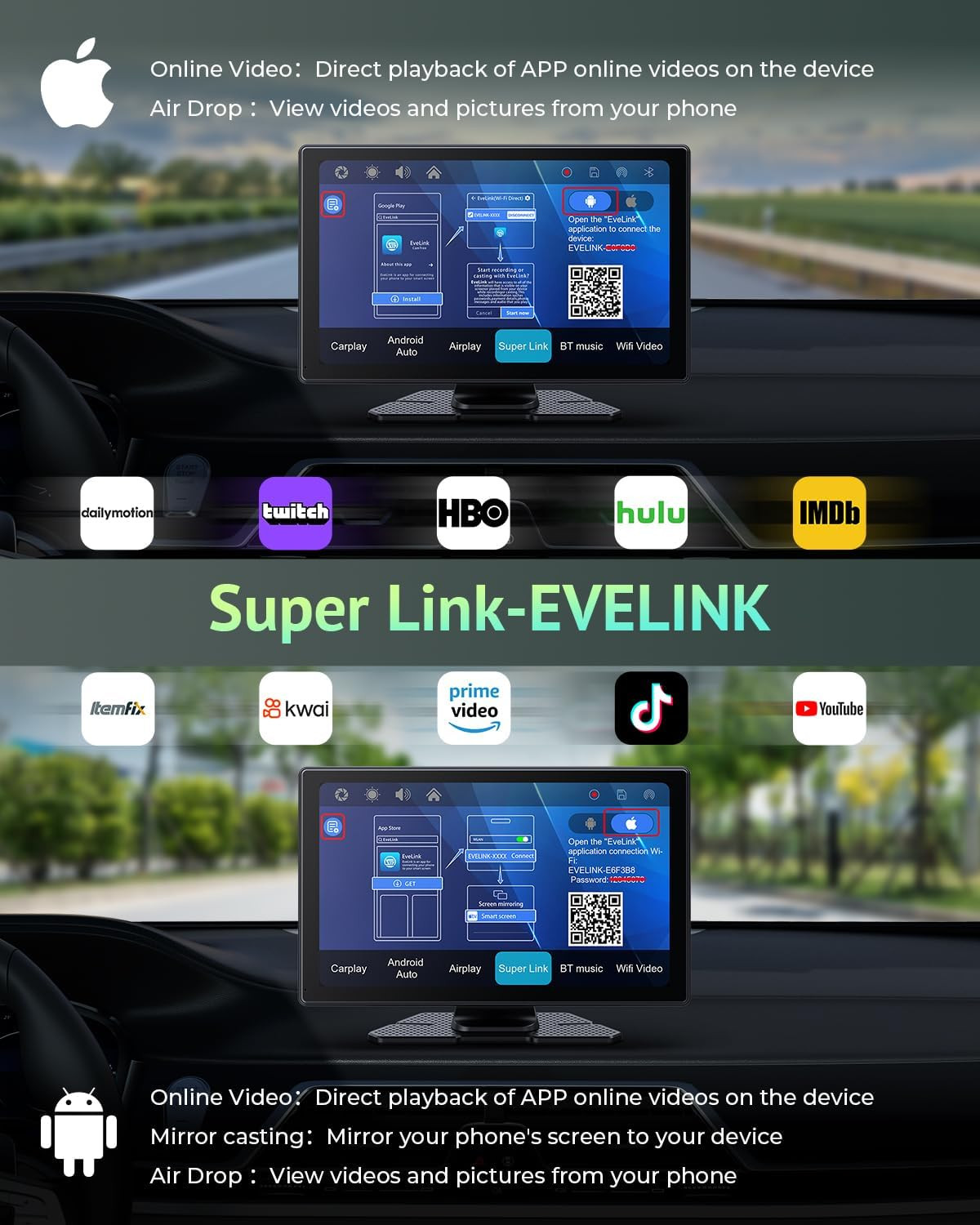 [2025 Upgrade] Apple Carplay Screen for Car&Android Auto Screen with 4K Dash Cam