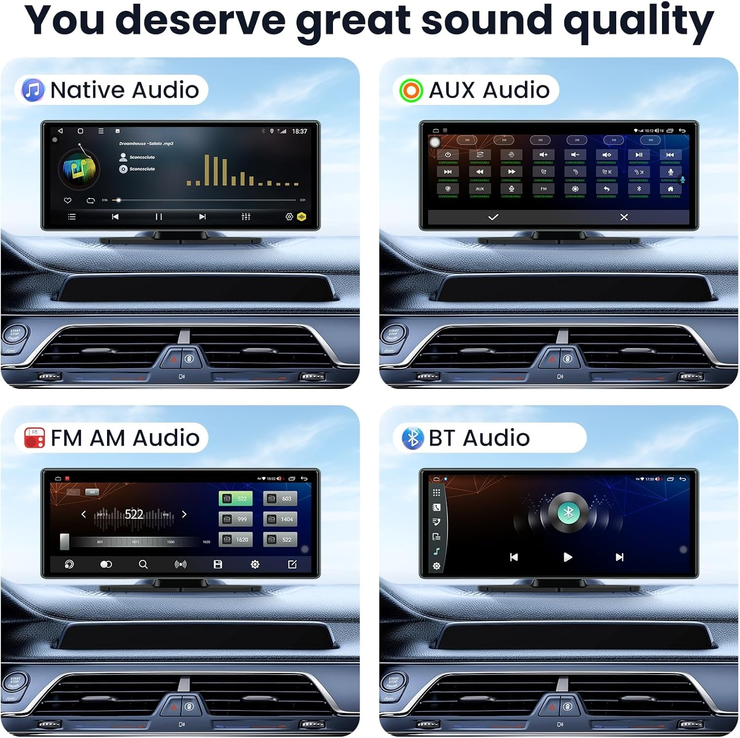 Wireless Apple Carplay Android Auto 10.26 Inch Touch Screen Portable Car Stereo