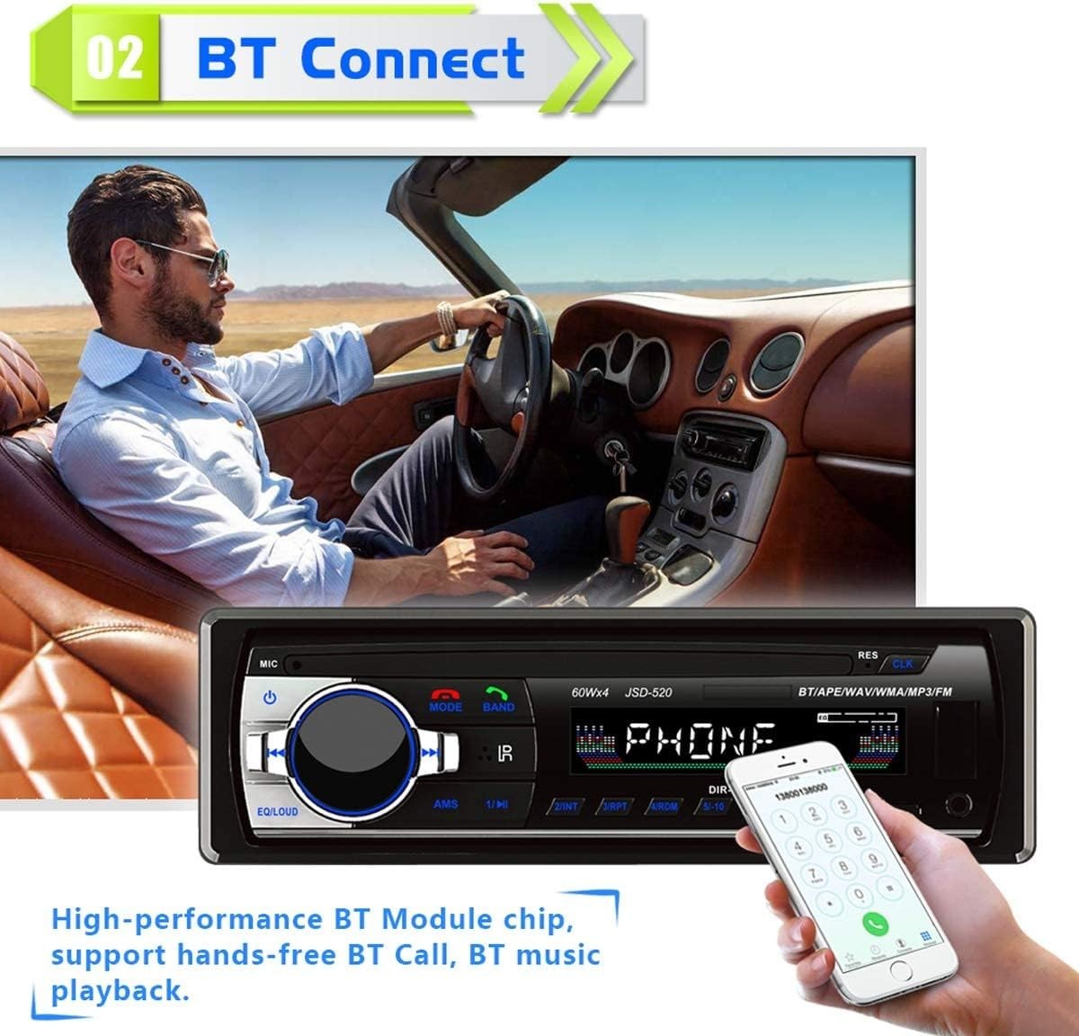 Bluetooth 12V Car Stereo with FM Radio & USB/SD/MMC for Modern Drivers