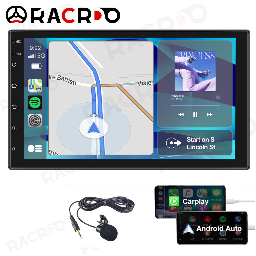 Double 2 Din Car Apple/Andriod Car Play Touch Screen Stereo Bluetooth Radio SWC