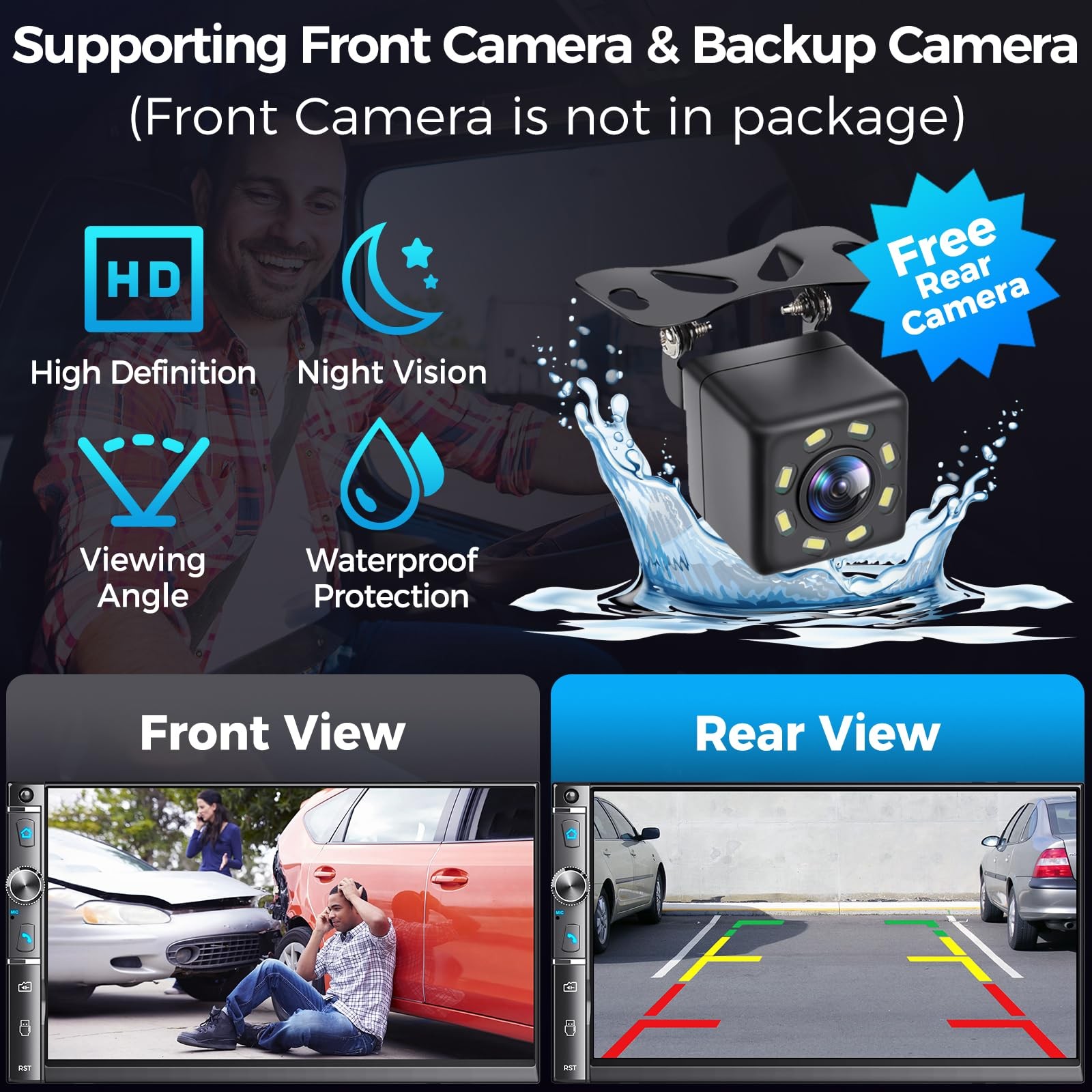 Kissound 7″ Double Din Car Stereo, Wireless Apple Carplay & Android Auto, HD …