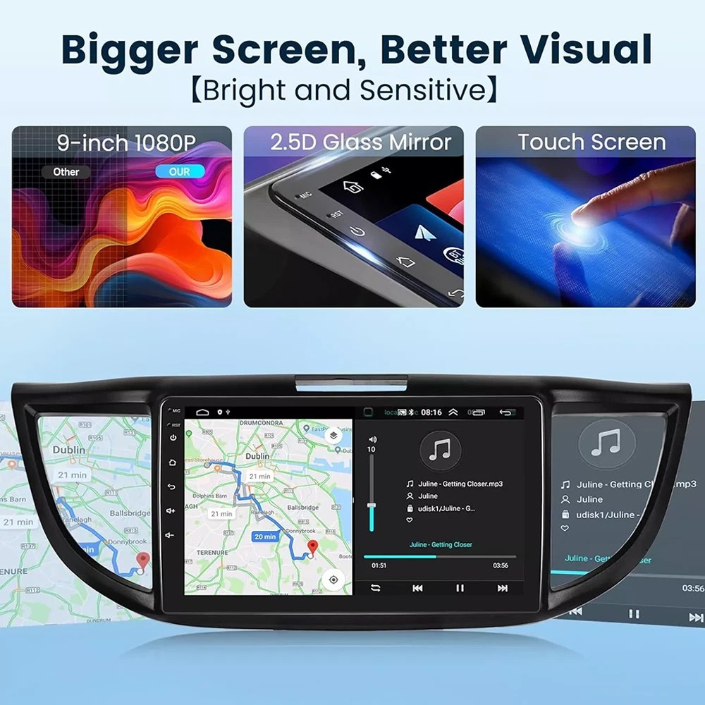 For Honda CRV 2013-2016 Car Screen Carplay Bluetooth Android Auto radio 1280*800