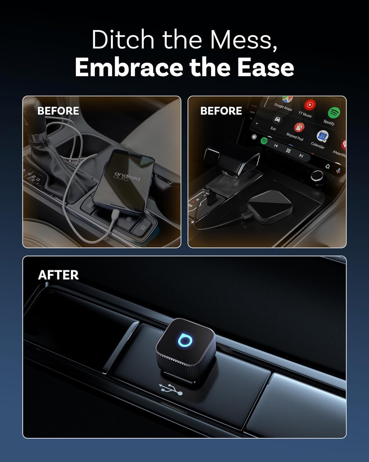 OTTOCAST Mini Slim Wireless CarPlay & Android Auto Adapter, USB-A/USB-C Dual Por