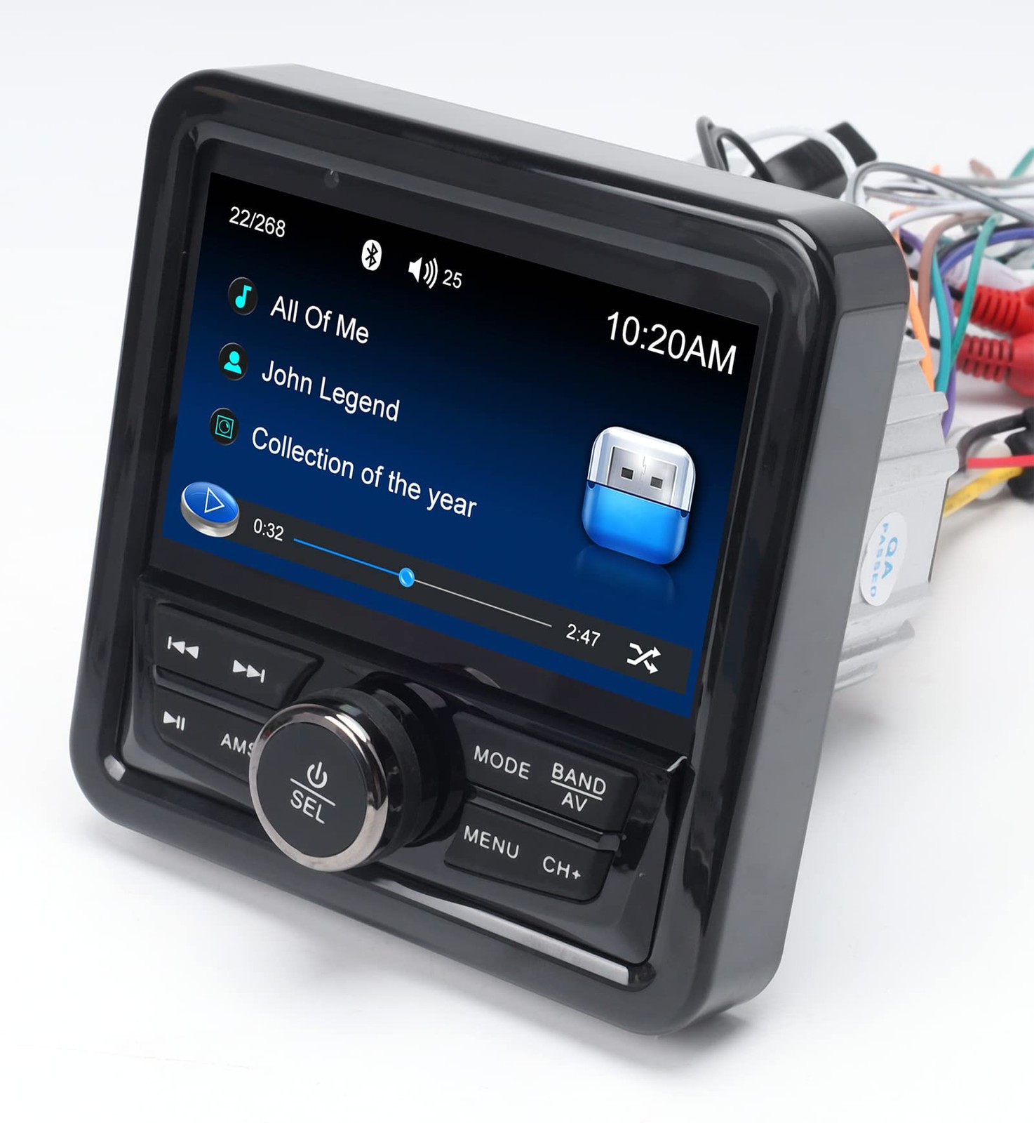 Marine Audio System with 4-Inch Display, Bluetooth, USB & Built-in Amplifier