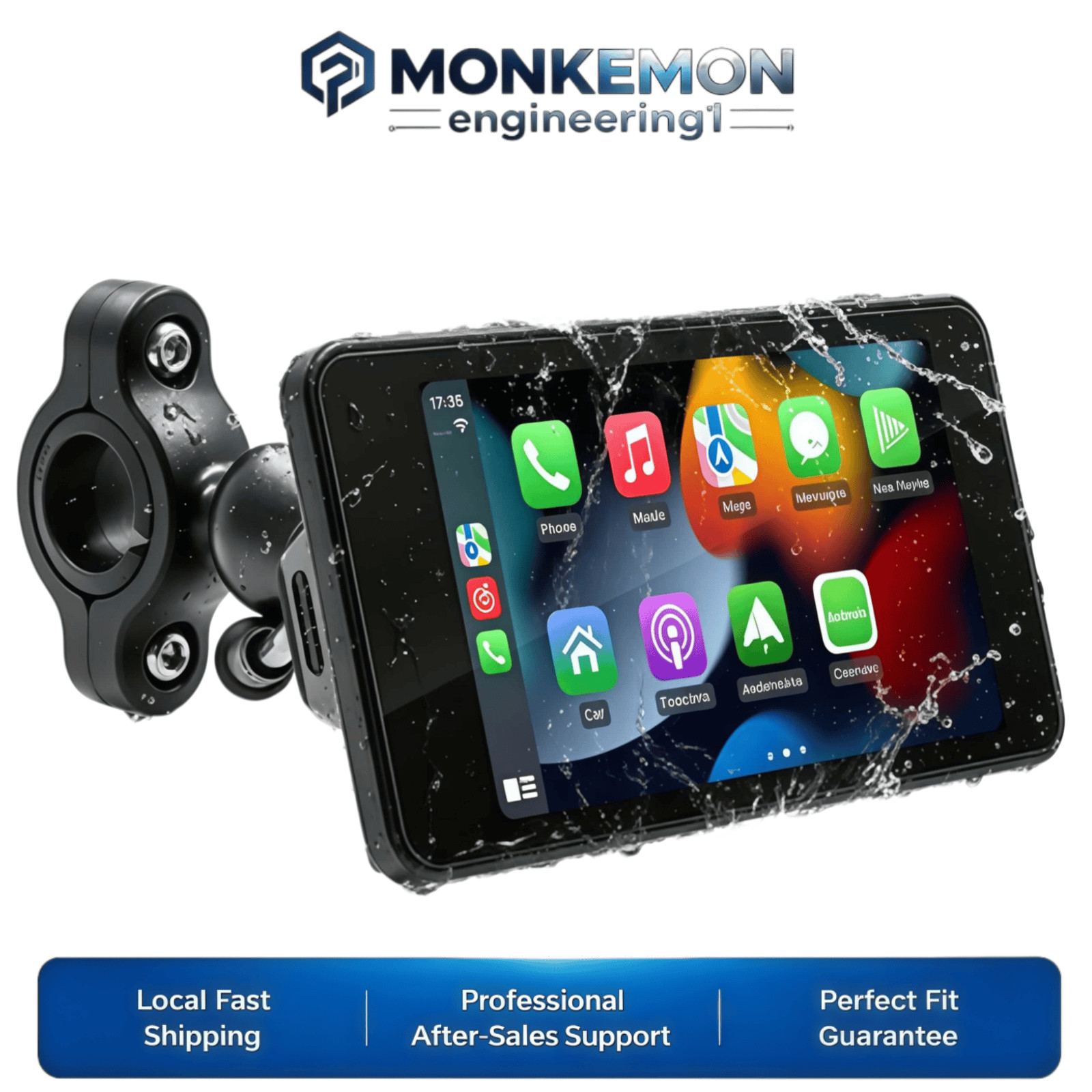 5″ Waterproof Motorcycle Navigator Portable Wireless CarPlay Android Auto Screen