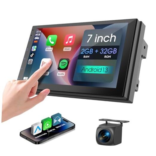 7 inch Car Stereo Double Din Radio with Carplay&Android 2GB+32GB (With Camera)