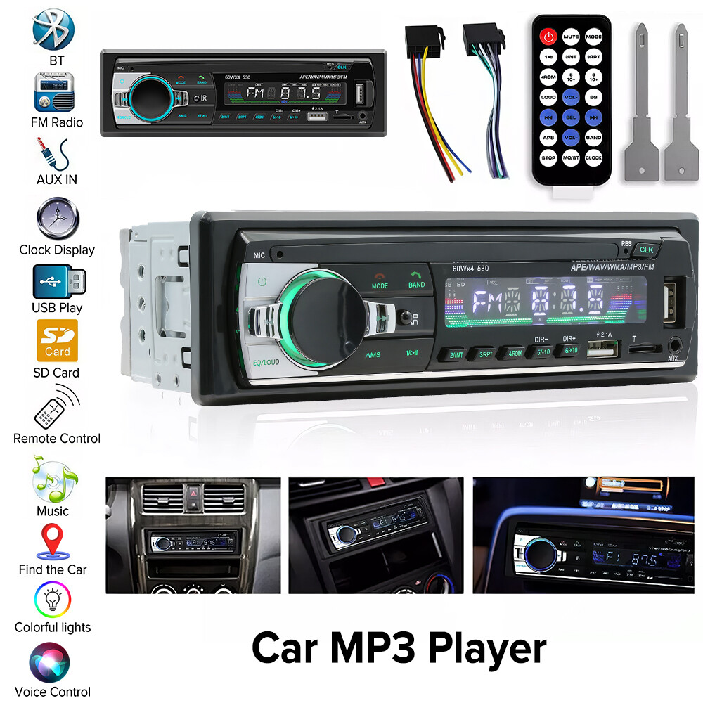 Single 1 Din Car FM Stereo Radio Car Stere Audio Bluetooth MP3 Player USB AUX