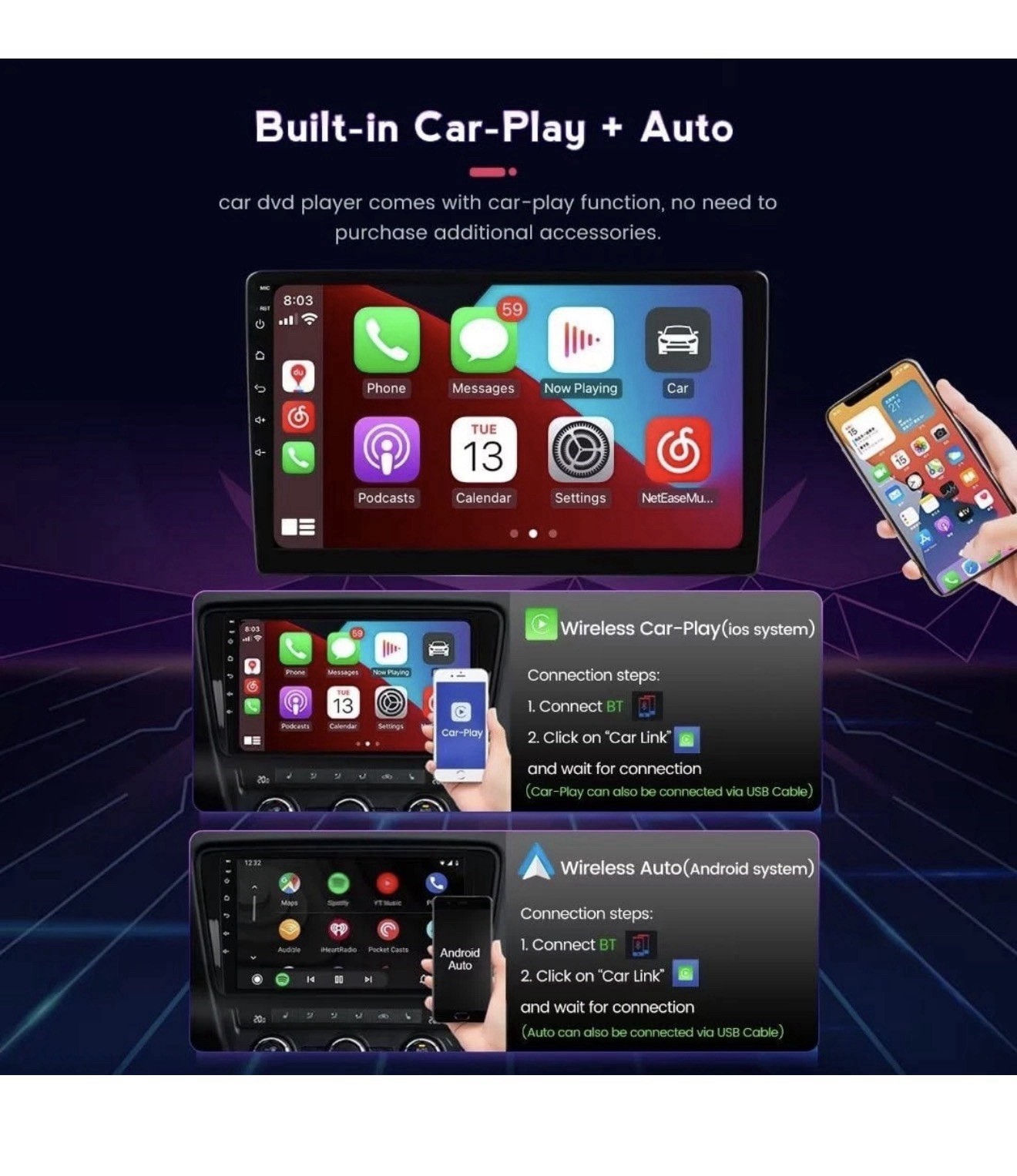 for Toyota 4Runner Radio Upgrade 2003-2009 CarPlay/Android Auto/FM,8 core 4+64G