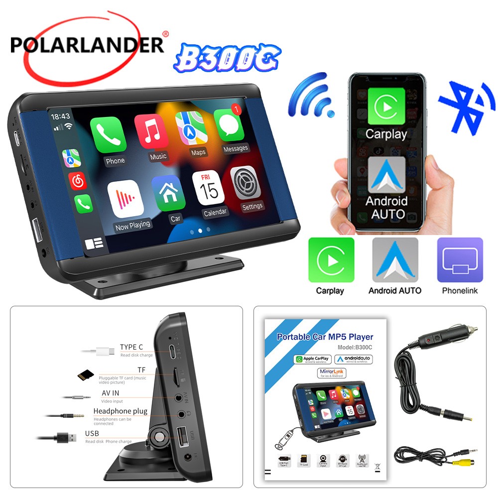 7” LCD Car MP5 Player With Remote Control Android Auto Carplay BT FM Radio