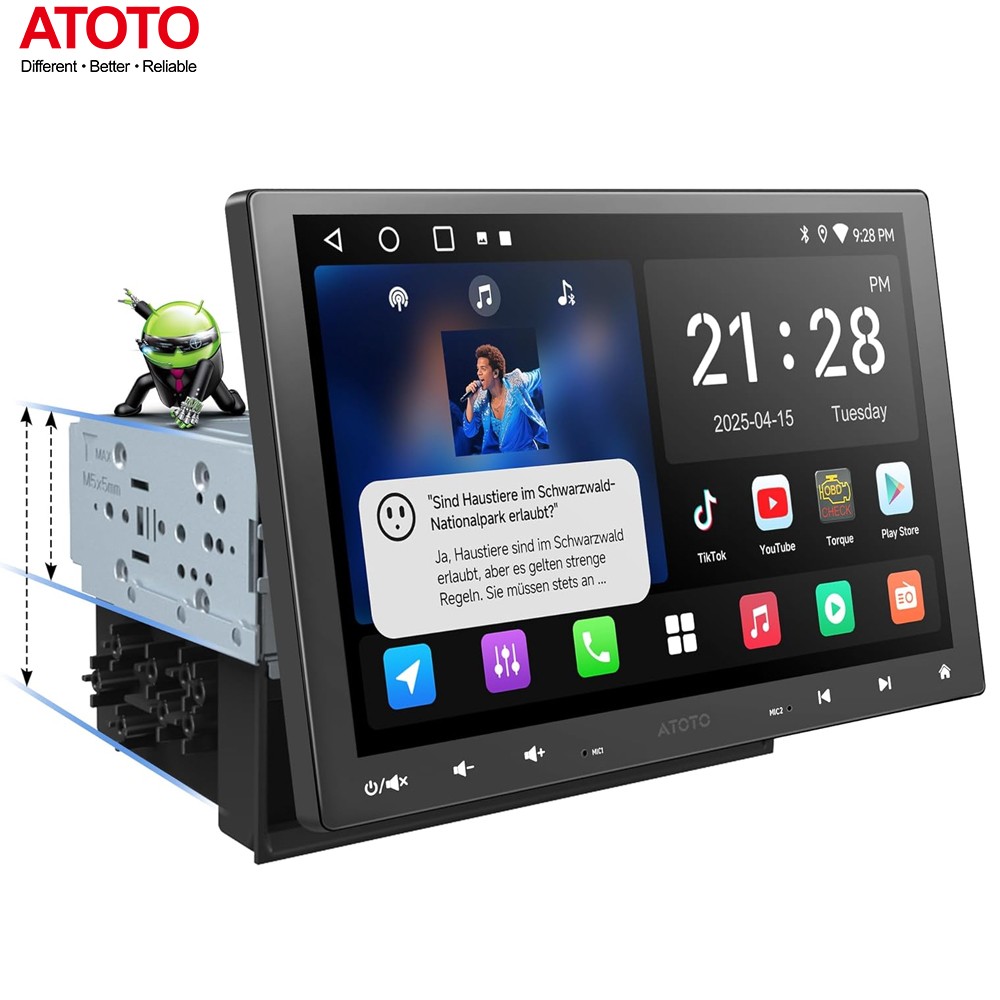 10″ Floating Screen Single DIN Car Stereo Android Wireless CarPlay AI Radio GPS