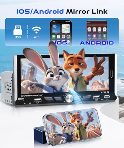 6.9-inch Single Din Car Stereo Wireless Carplay,1280X480P IPS Touch Screen Car