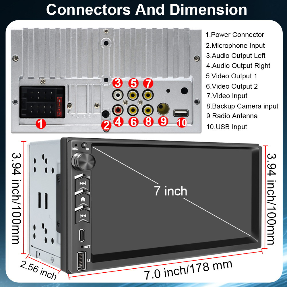 In-Dash 7″ QLED Double DIN CarPlay Android Auto GPS Car Stereo Radio DSP USB RDS